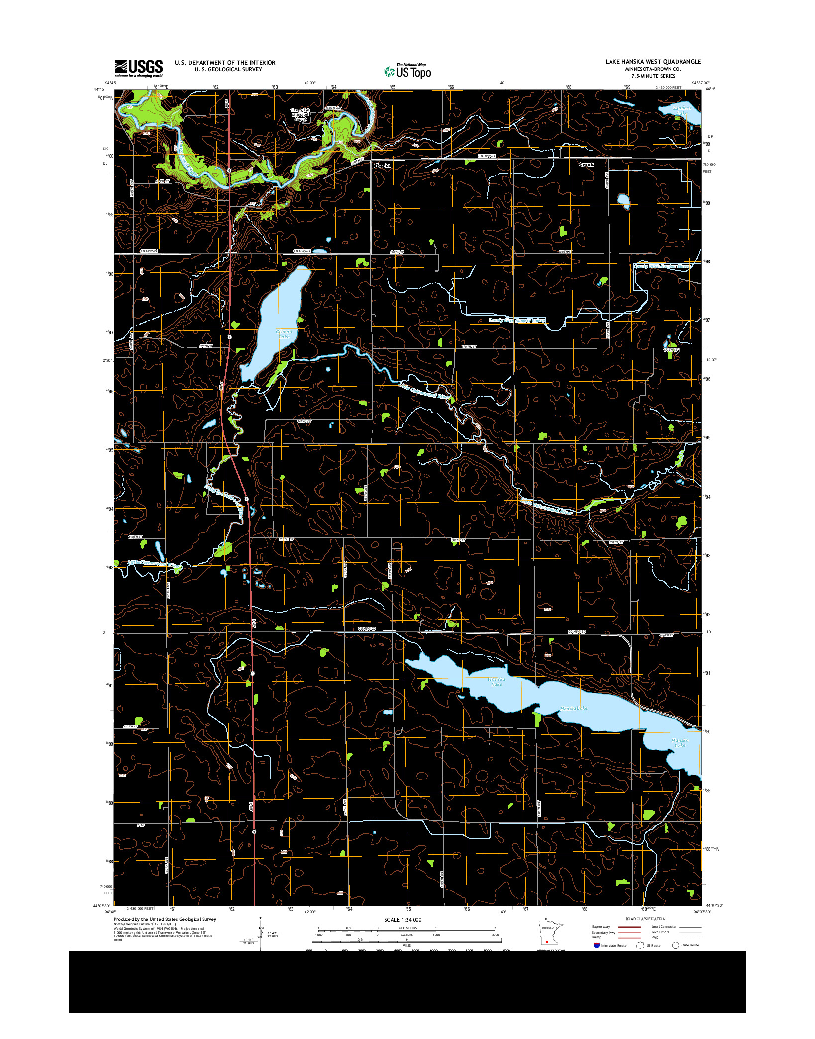 USGS US TOPO 7.5-MINUTE MAP FOR LAKE HANSKA WEST, MN 2013