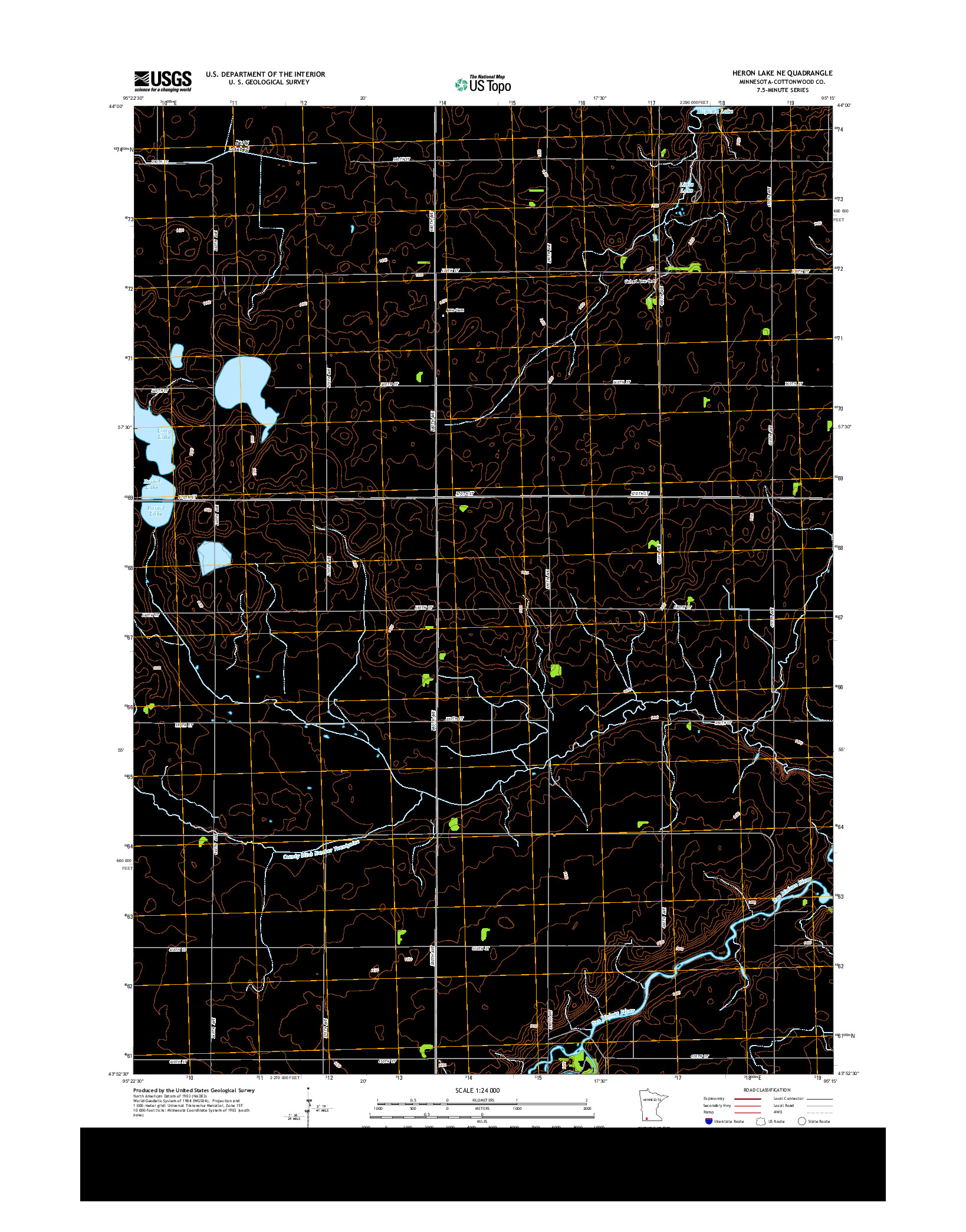 USGS US TOPO 7.5-MINUTE MAP FOR HERON LAKE NE, MN 2013