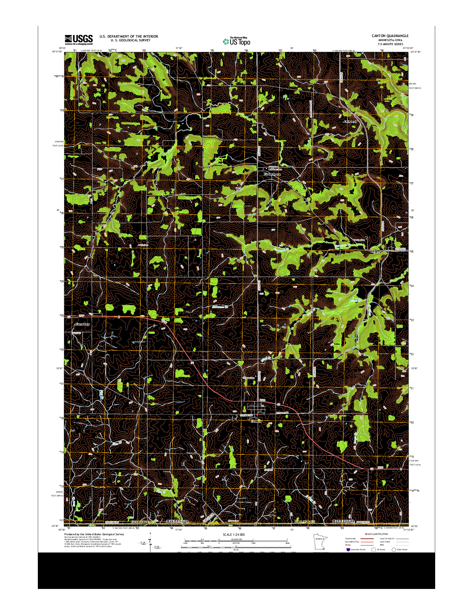USGS US TOPO 7.5-MINUTE MAP FOR CANTON, MN-IA 2013