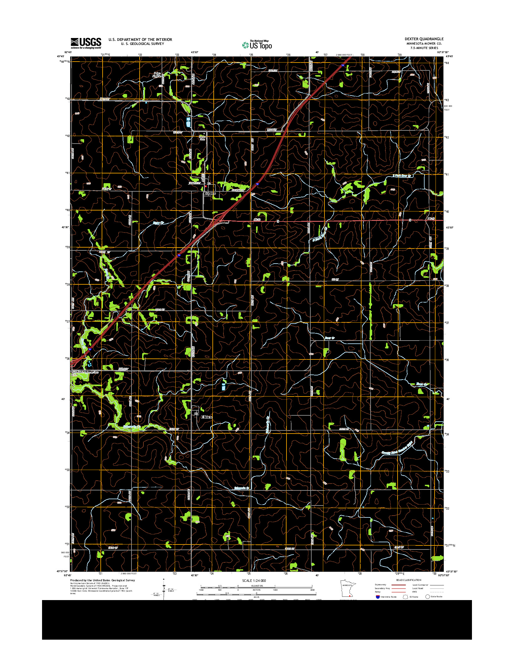 USGS US TOPO 7.5-MINUTE MAP FOR DEXTER, MN 2013