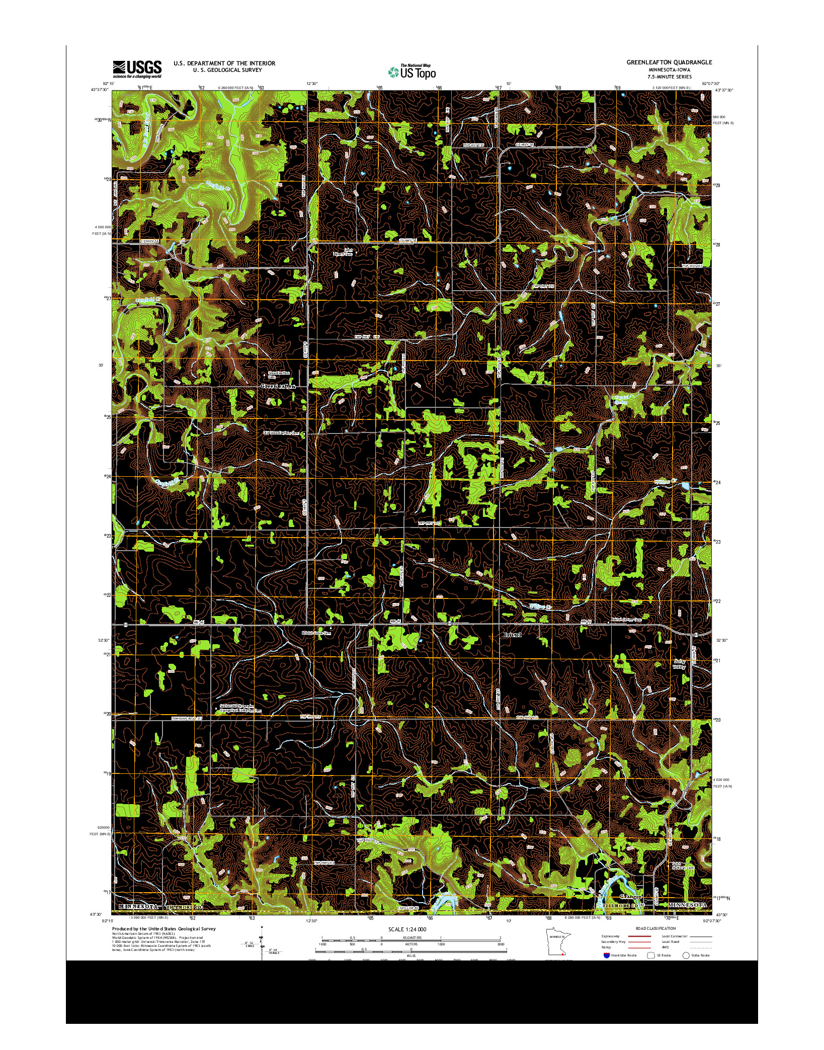 USGS US TOPO 7.5-MINUTE MAP FOR GREENLEAFTON, MN-IA 2013