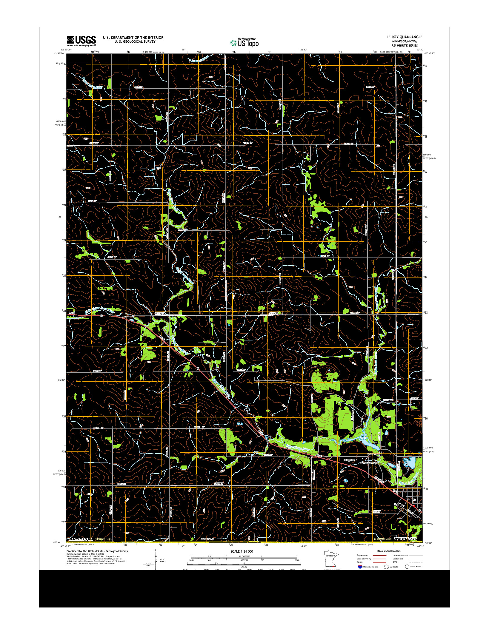 USGS US TOPO 7.5-MINUTE MAP FOR LE ROY, MN-IA 2013