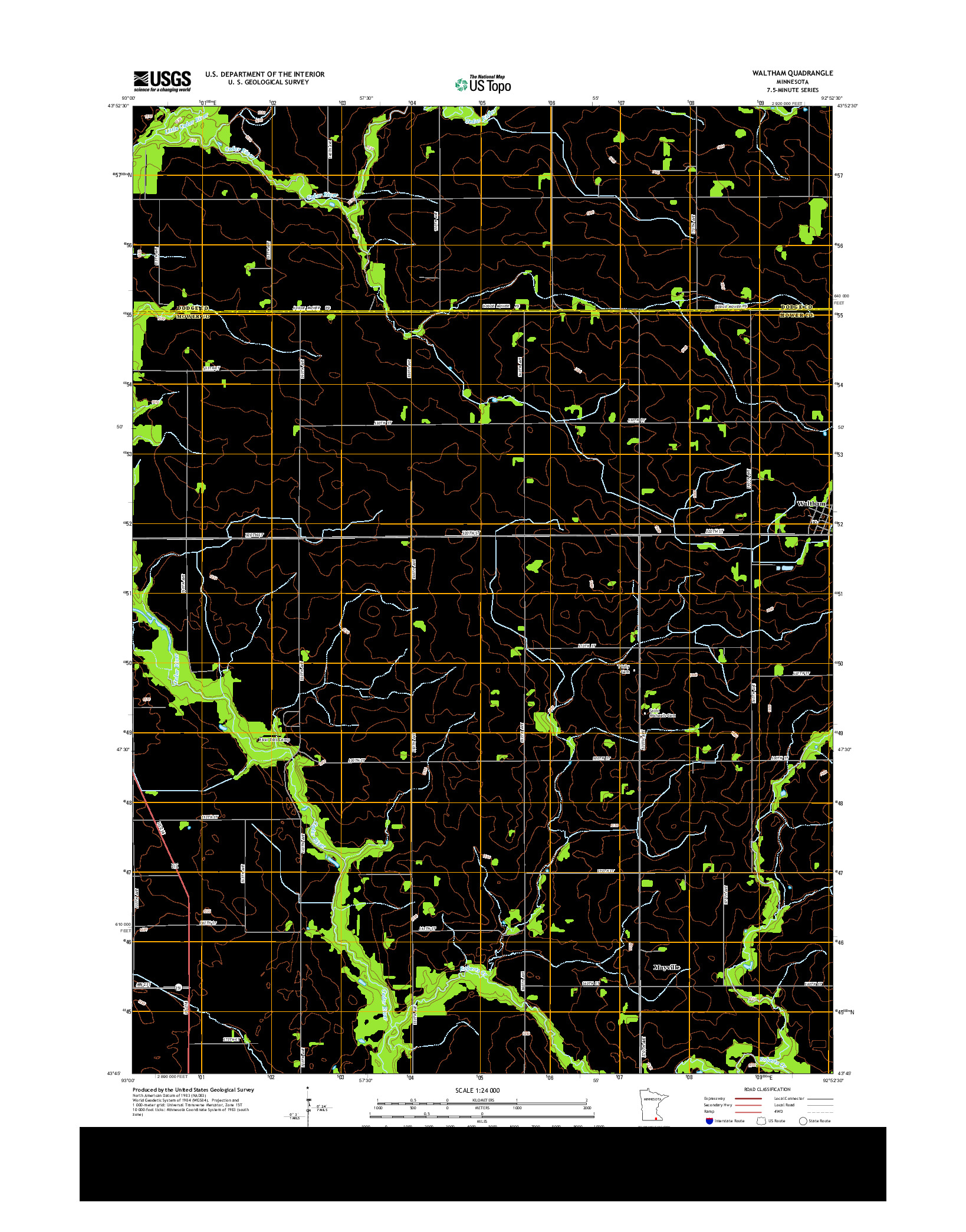 USGS US TOPO 7.5-MINUTE MAP FOR WALTHAM, MN 2013