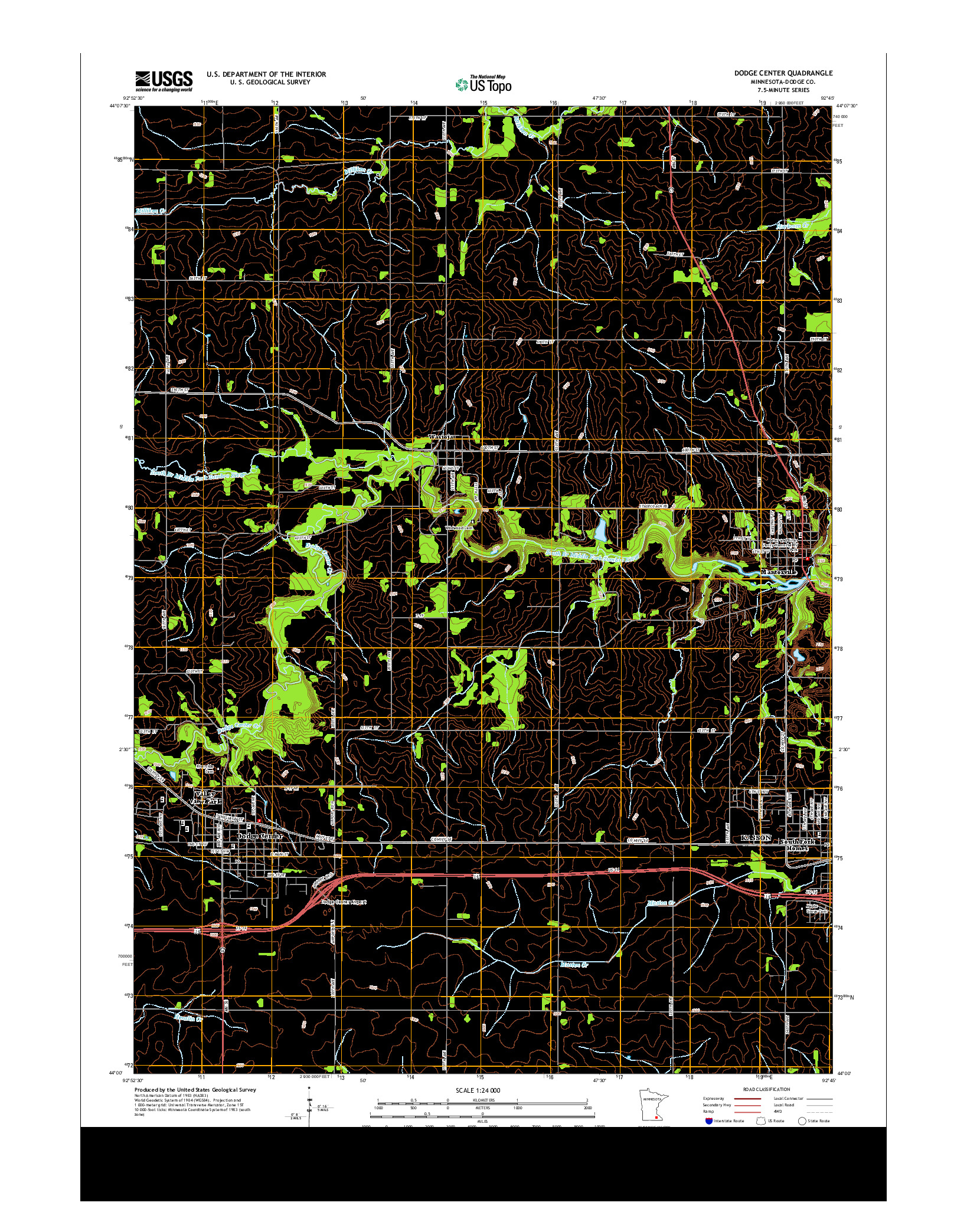 USGS US TOPO 7.5-MINUTE MAP FOR DODGE CENTER, MN 2013