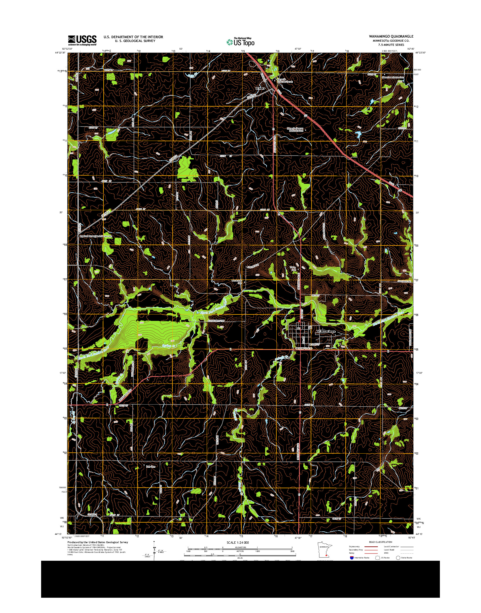 USGS US TOPO 7.5-MINUTE MAP FOR WANAMINGO, MN 2013