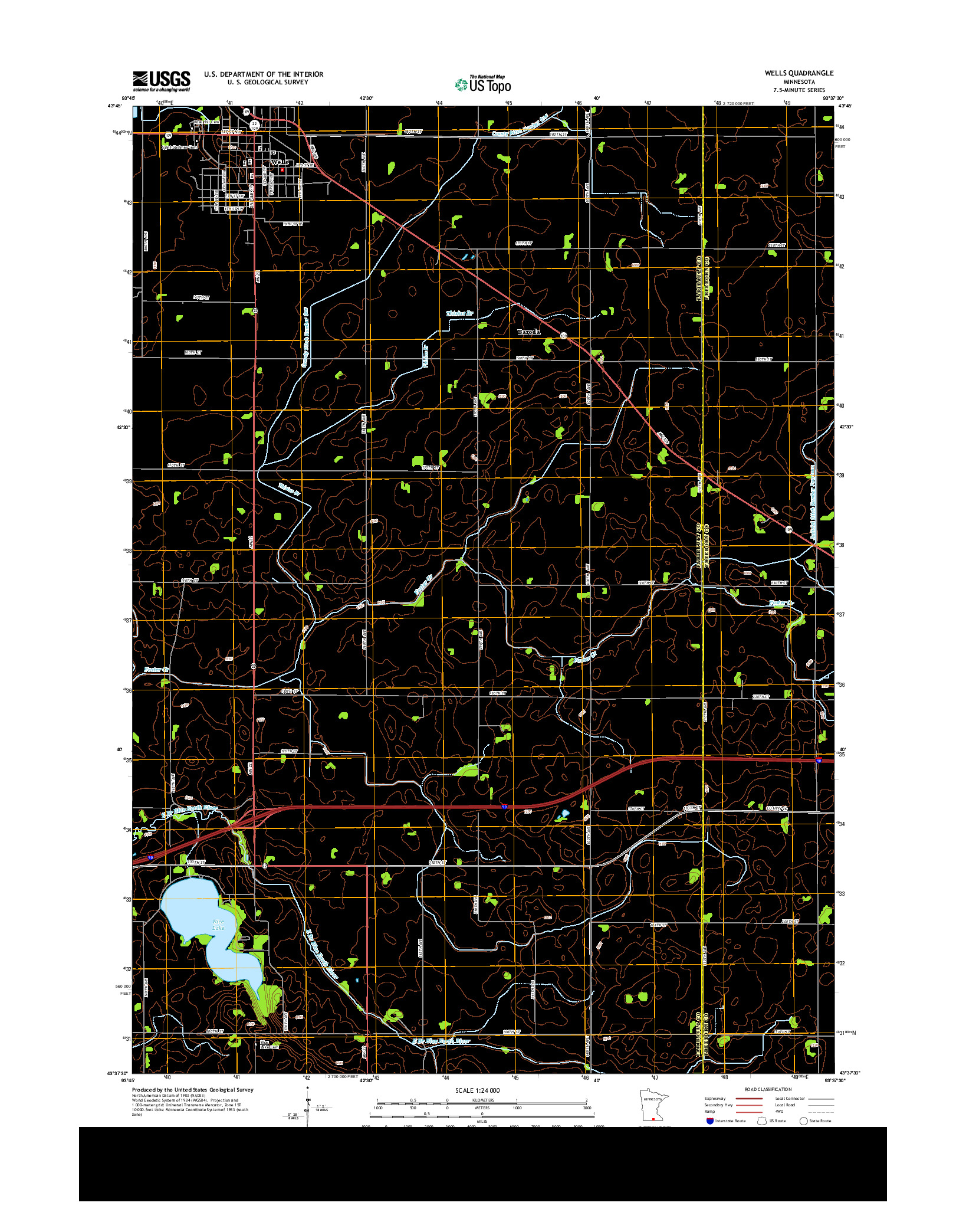 USGS US TOPO 7.5-MINUTE MAP FOR WELLS, MN 2013