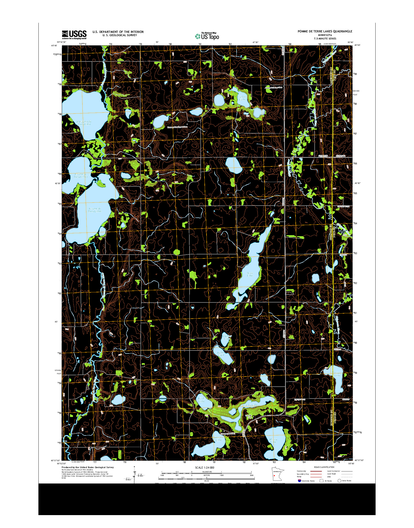 USGS US TOPO 7.5-MINUTE MAP FOR POMME DE TERRE LAKES, MN 2013