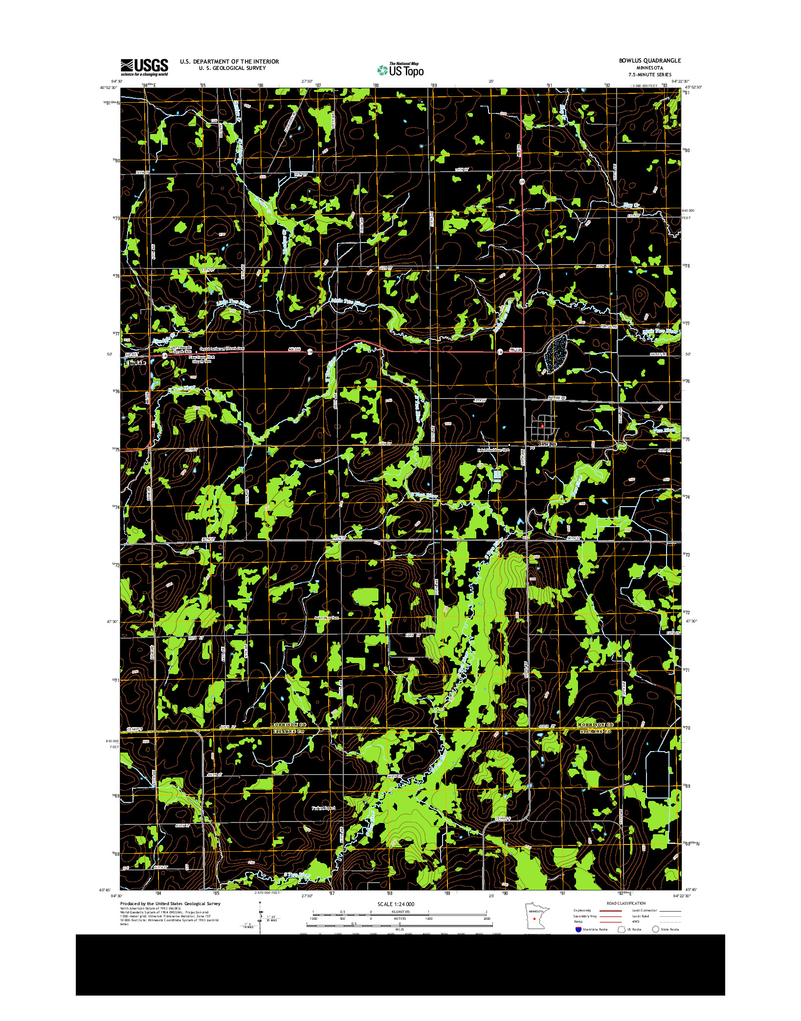 USGS US TOPO 7.5-MINUTE MAP FOR BOWLUS, MN 2013
