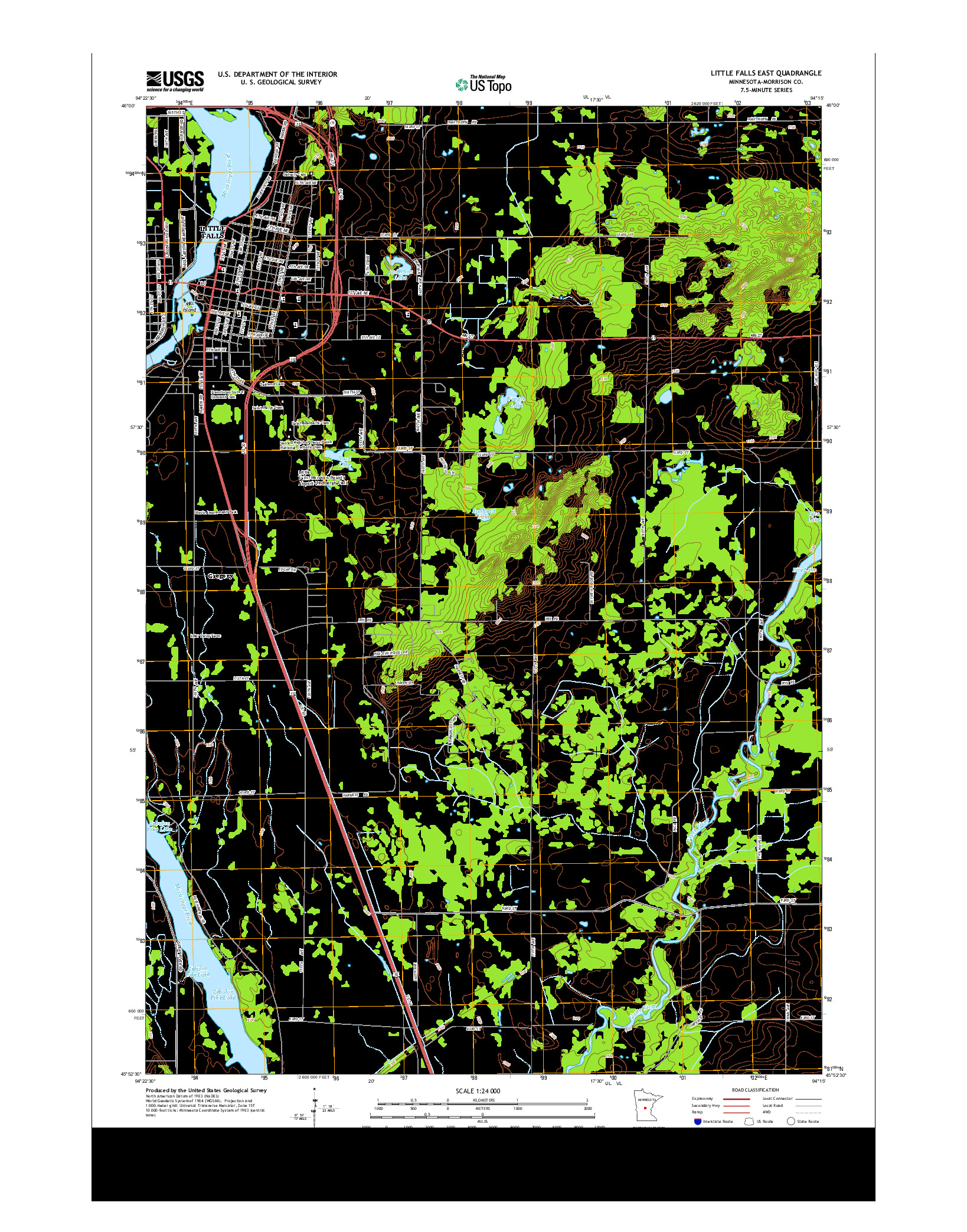 USGS US TOPO 7.5-MINUTE MAP FOR LITTLE FALLS EAST, MN 2013