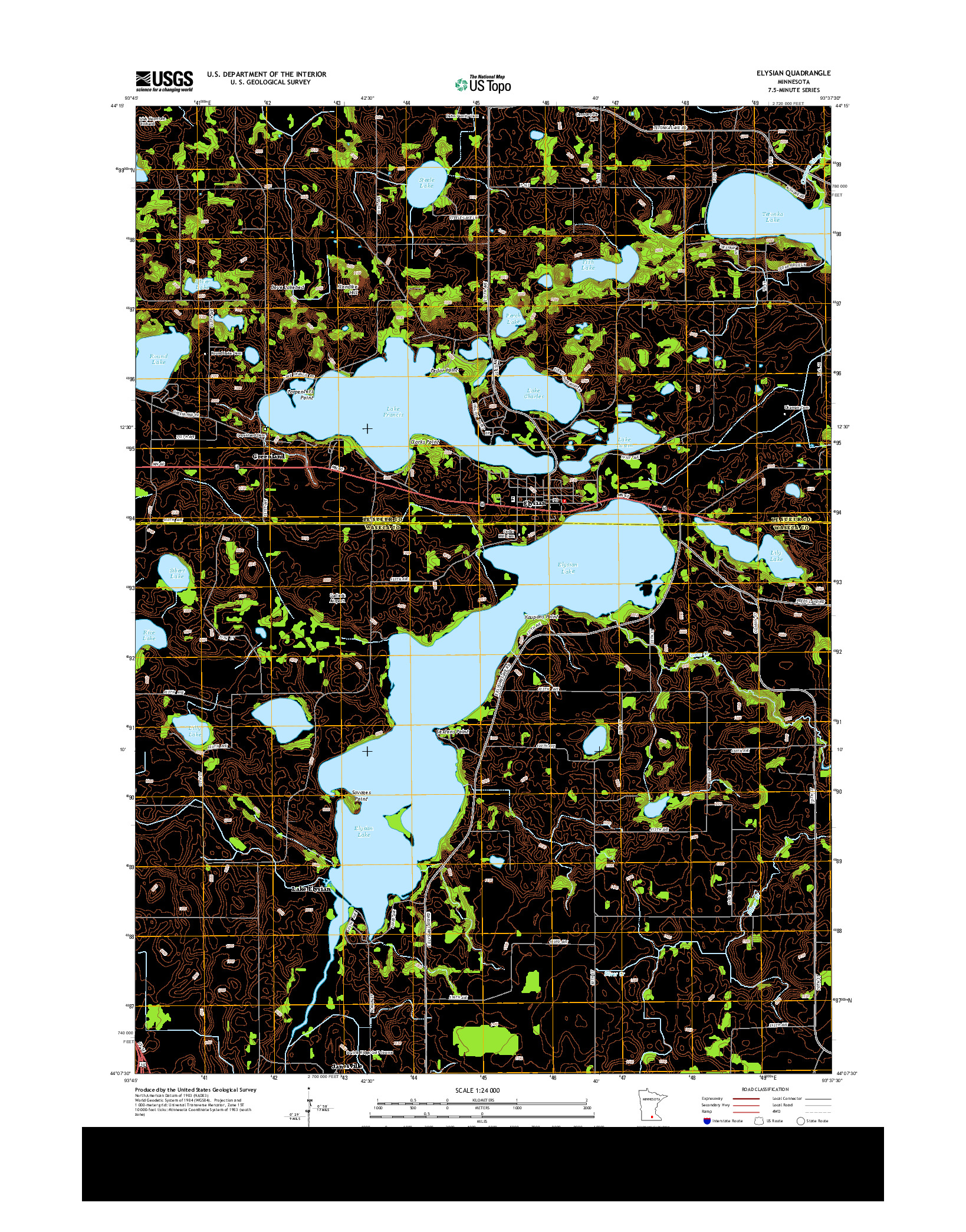 USGS US TOPO 7.5-MINUTE MAP FOR ELYSIAN, MN 2013