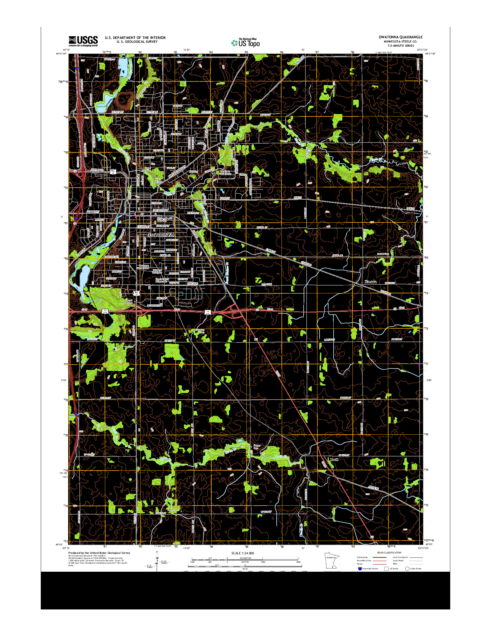 USGS US TOPO 7.5-MINUTE MAP FOR OWATONNA, MN 2013