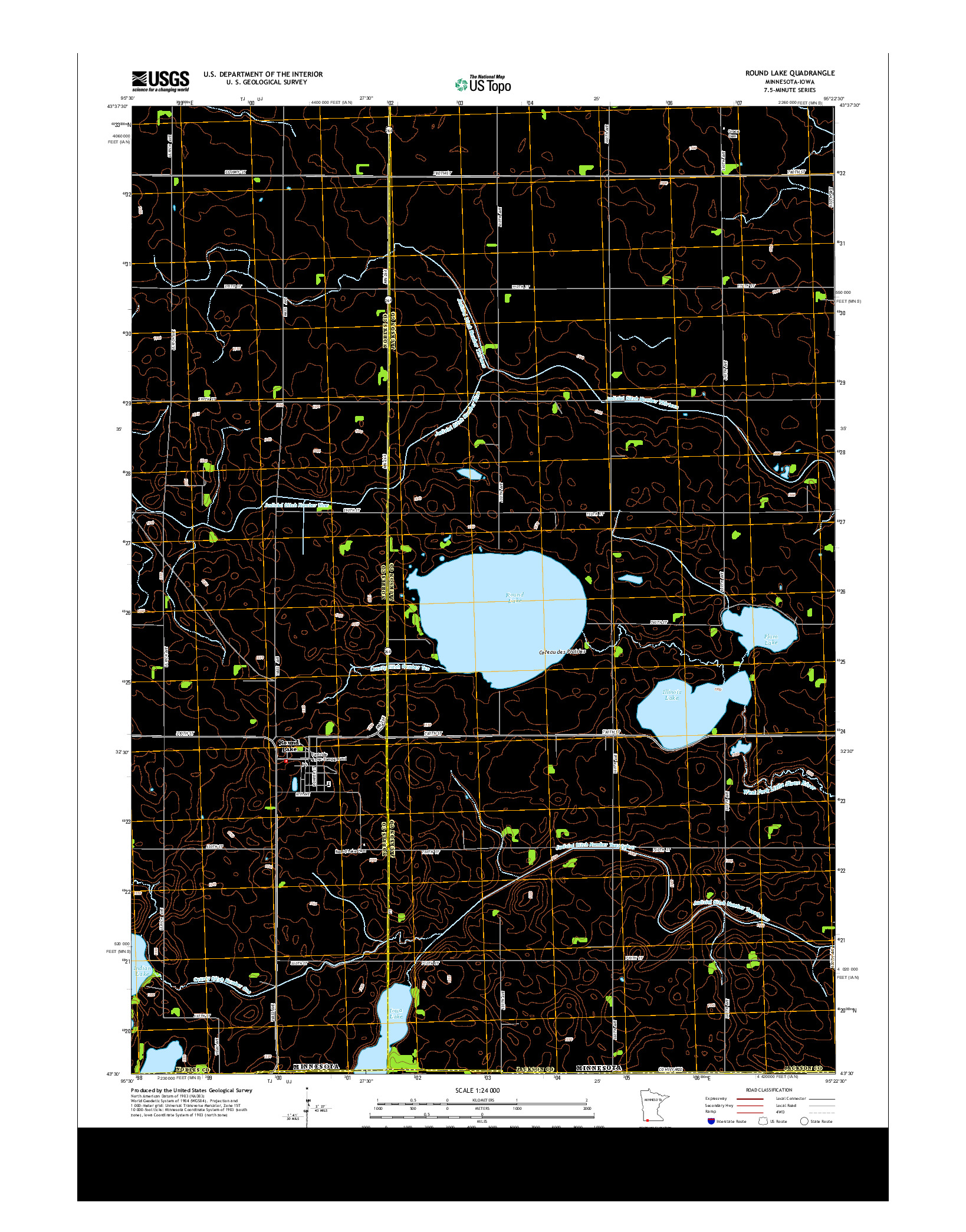 USGS US TOPO 7.5-MINUTE MAP FOR ROUND LAKE, MN-IA 2013