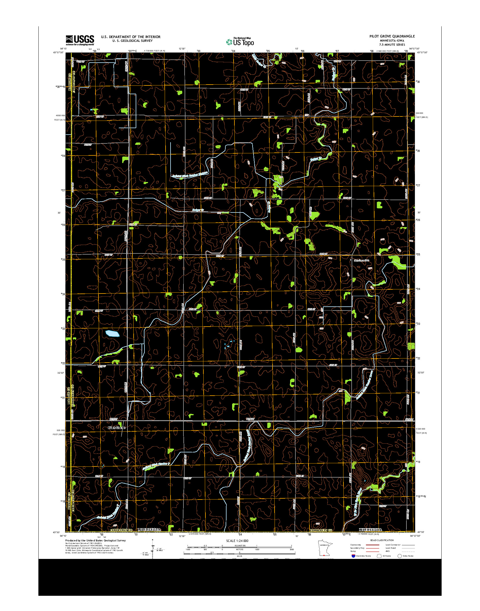 USGS US TOPO 7.5-MINUTE MAP FOR PILOT GROVE, MN-IA 2013