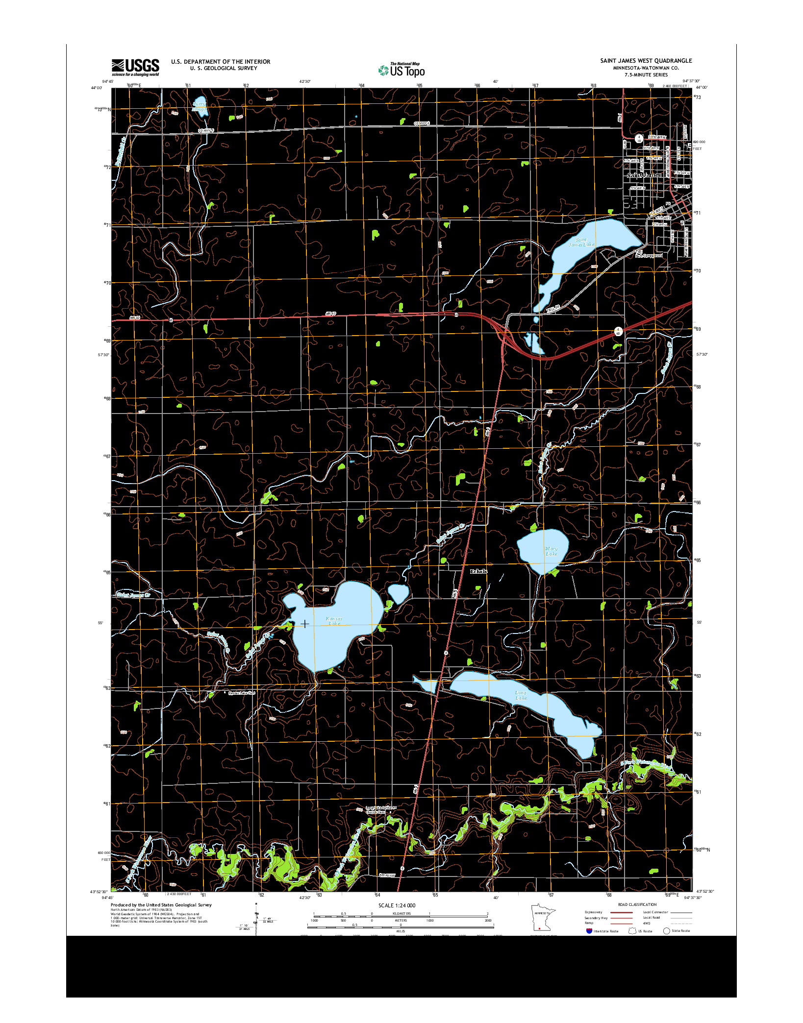USGS US TOPO 7.5-MINUTE MAP FOR SAINT JAMES WEST, MN 2013