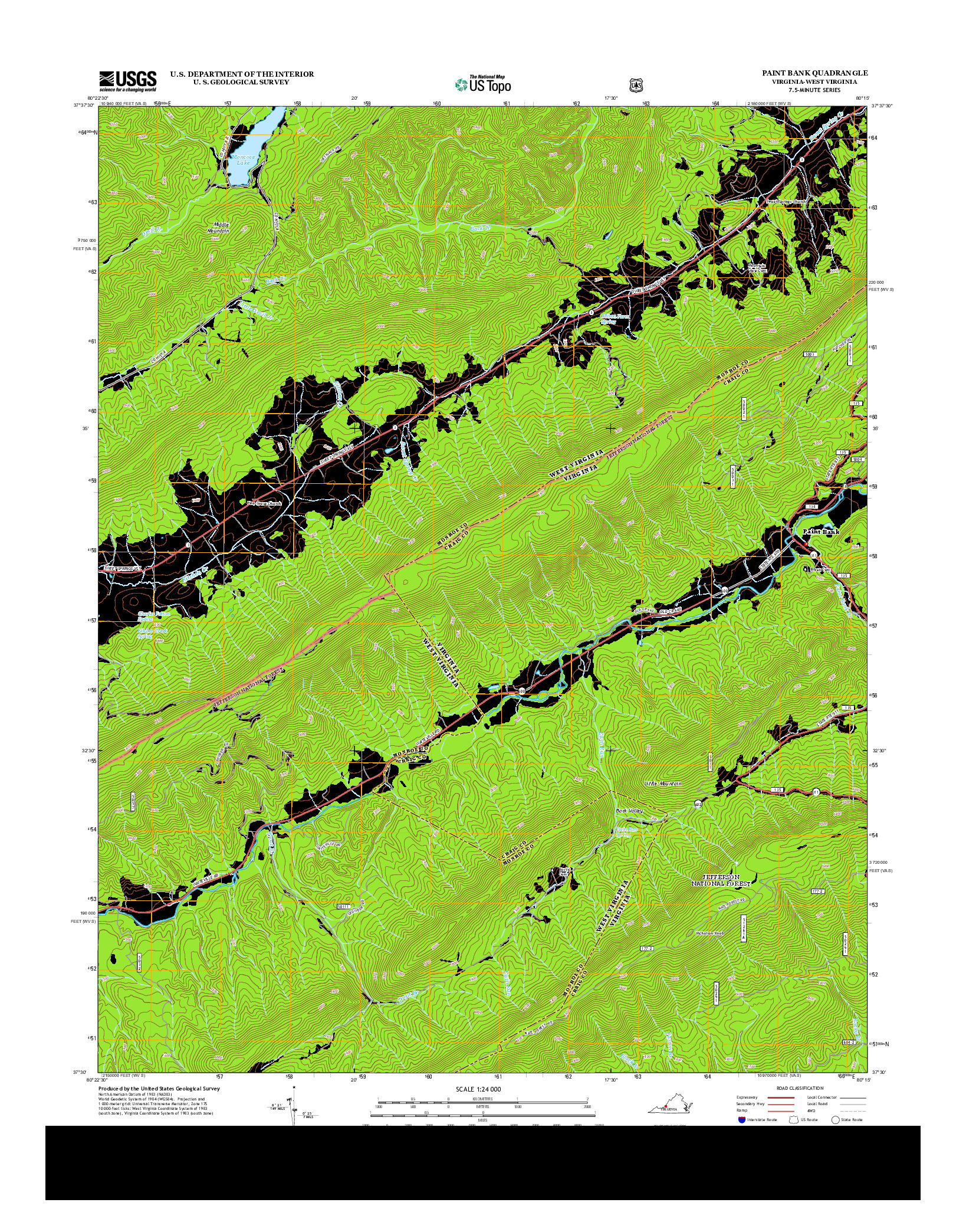 USGS US TOPO 7.5-MINUTE MAP FOR PAINT BANK, VA-WV 2013