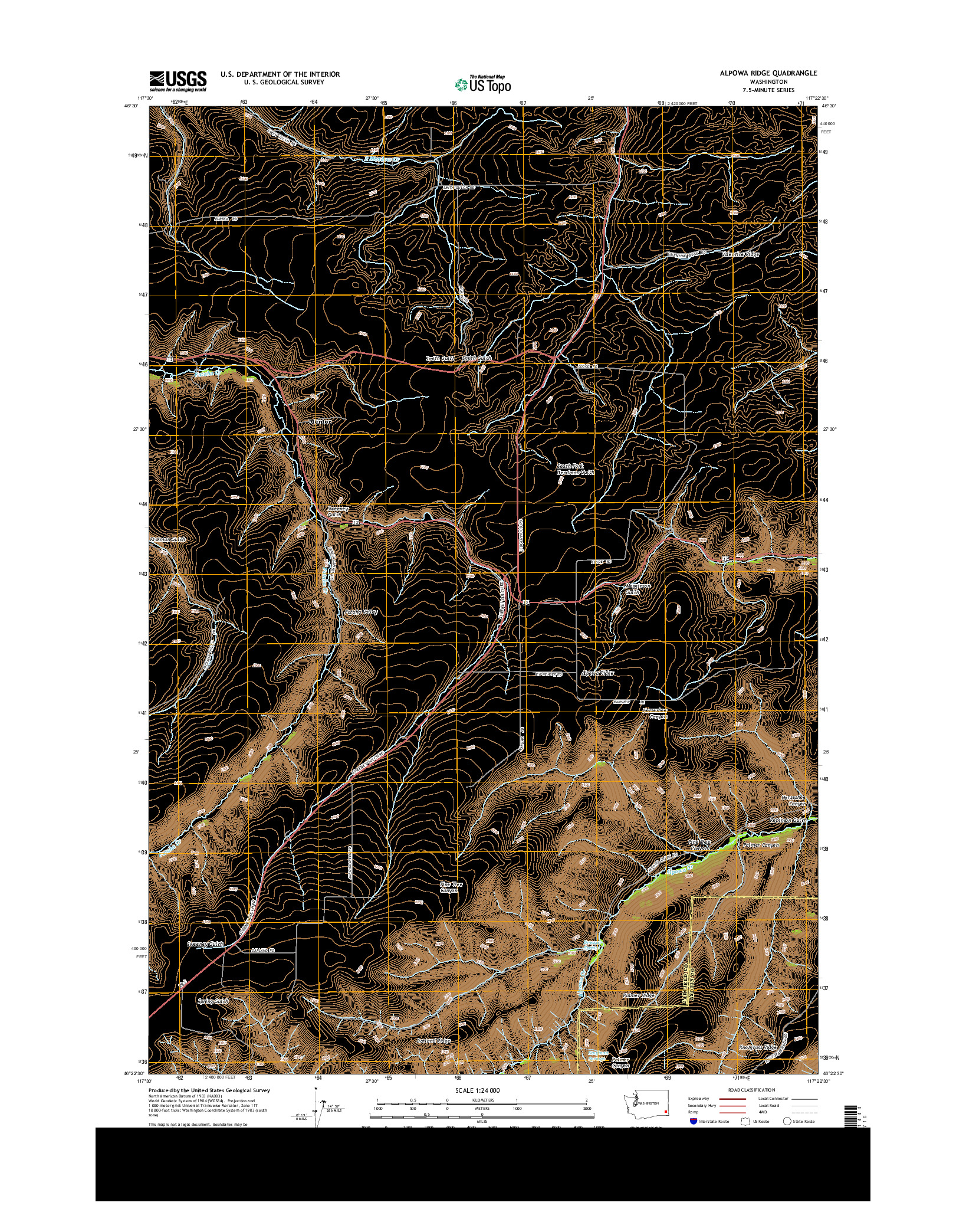 USGS US TOPO 7.5-MINUTE MAP FOR ALPOWA RIDGE, WA 2013