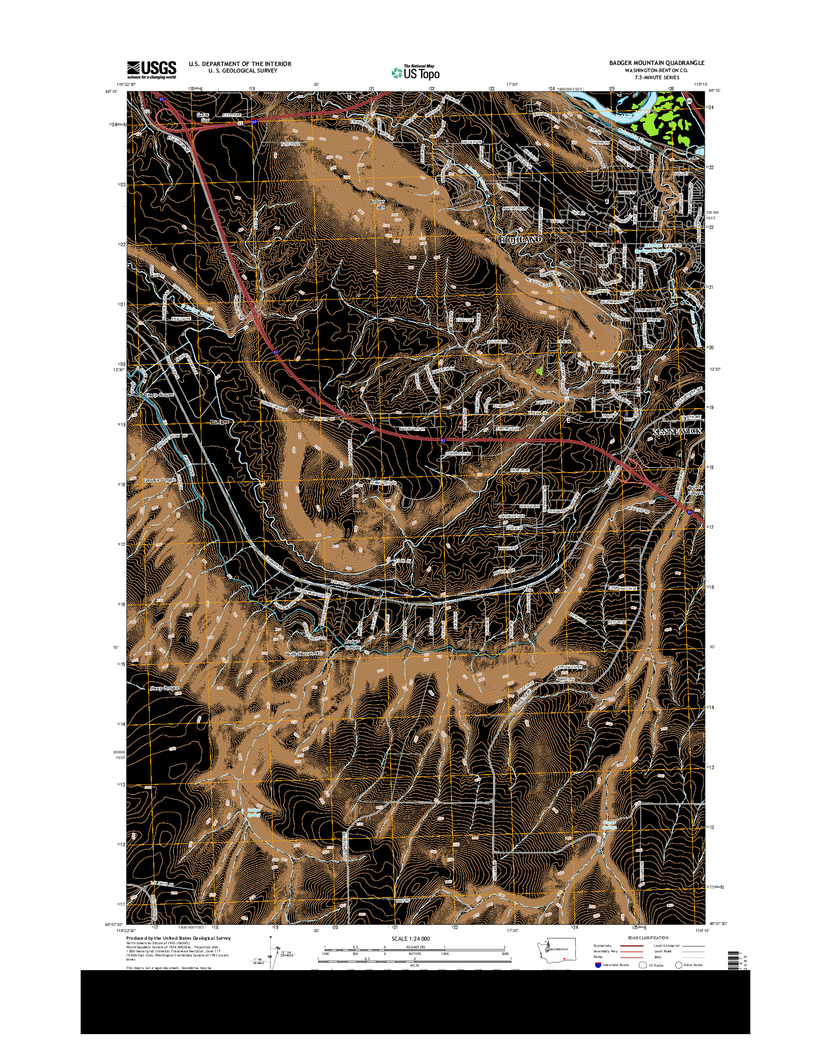 USGS US TOPO 7.5-MINUTE MAP FOR BADGER MOUNTAIN, WA 2013