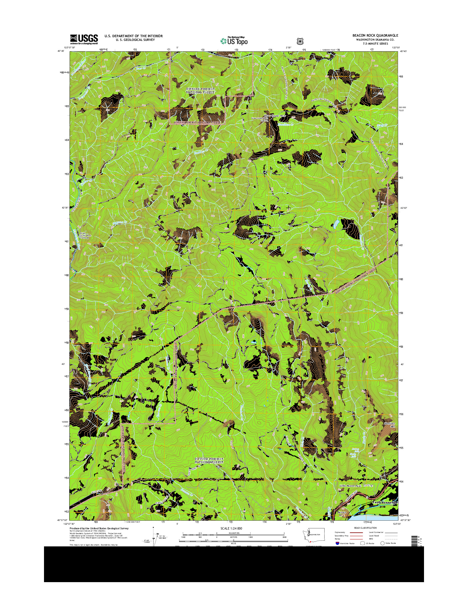 USGS US TOPO 7.5-MINUTE MAP FOR BEACON ROCK, WA 2013