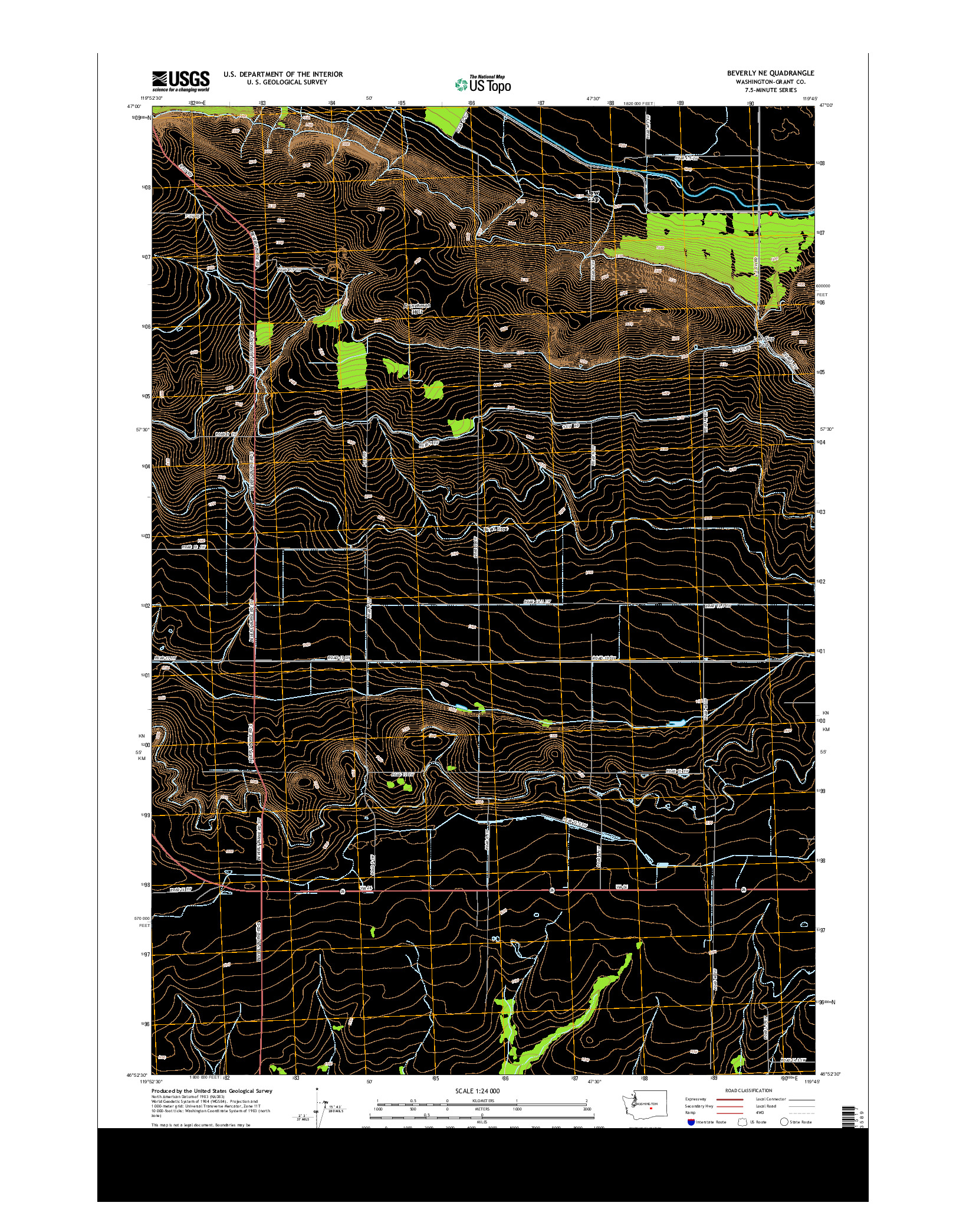 USGS US TOPO 7.5-MINUTE MAP FOR BEVERLY NE, WA 2013