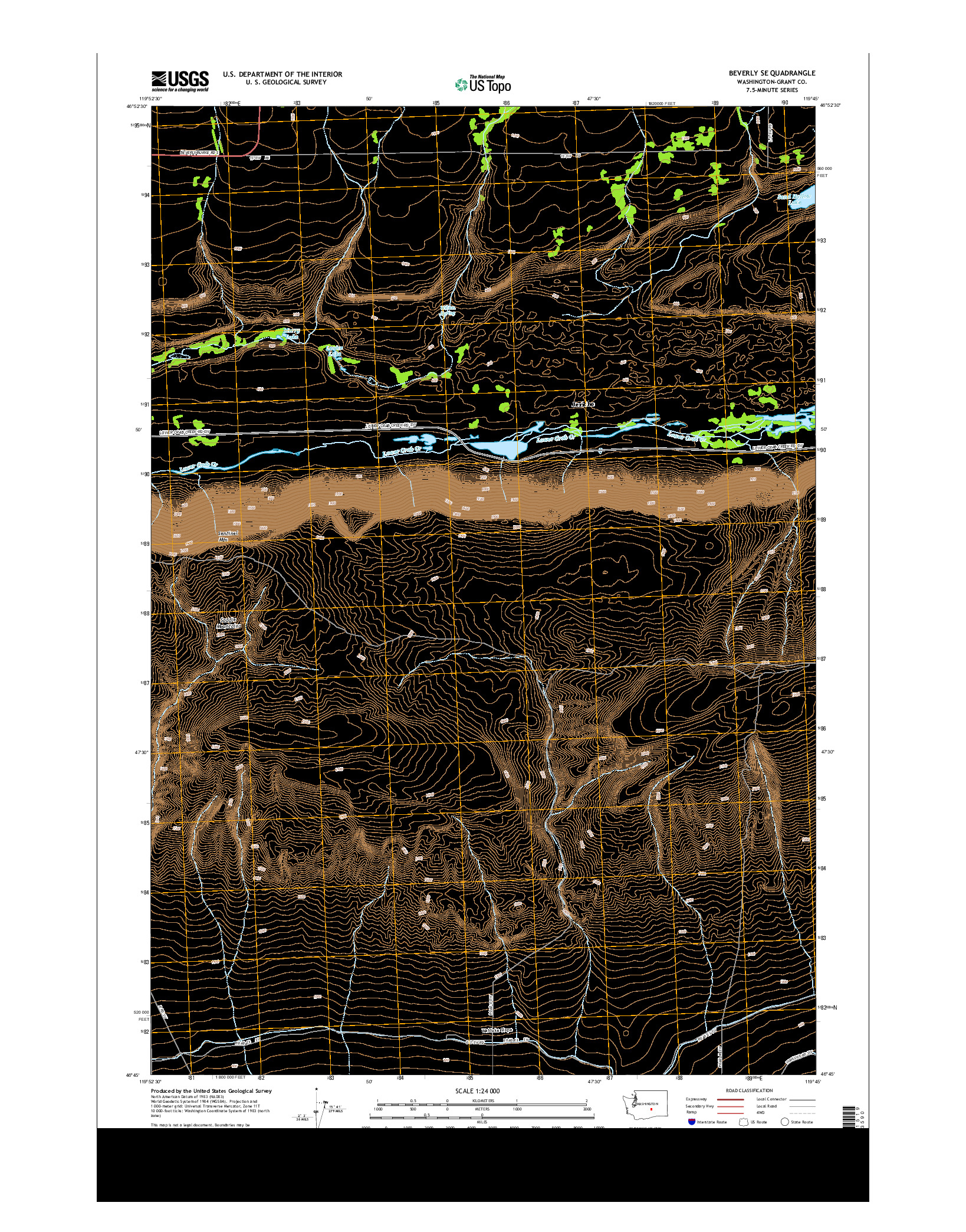 USGS US TOPO 7.5-MINUTE MAP FOR BEVERLY SE, WA 2013