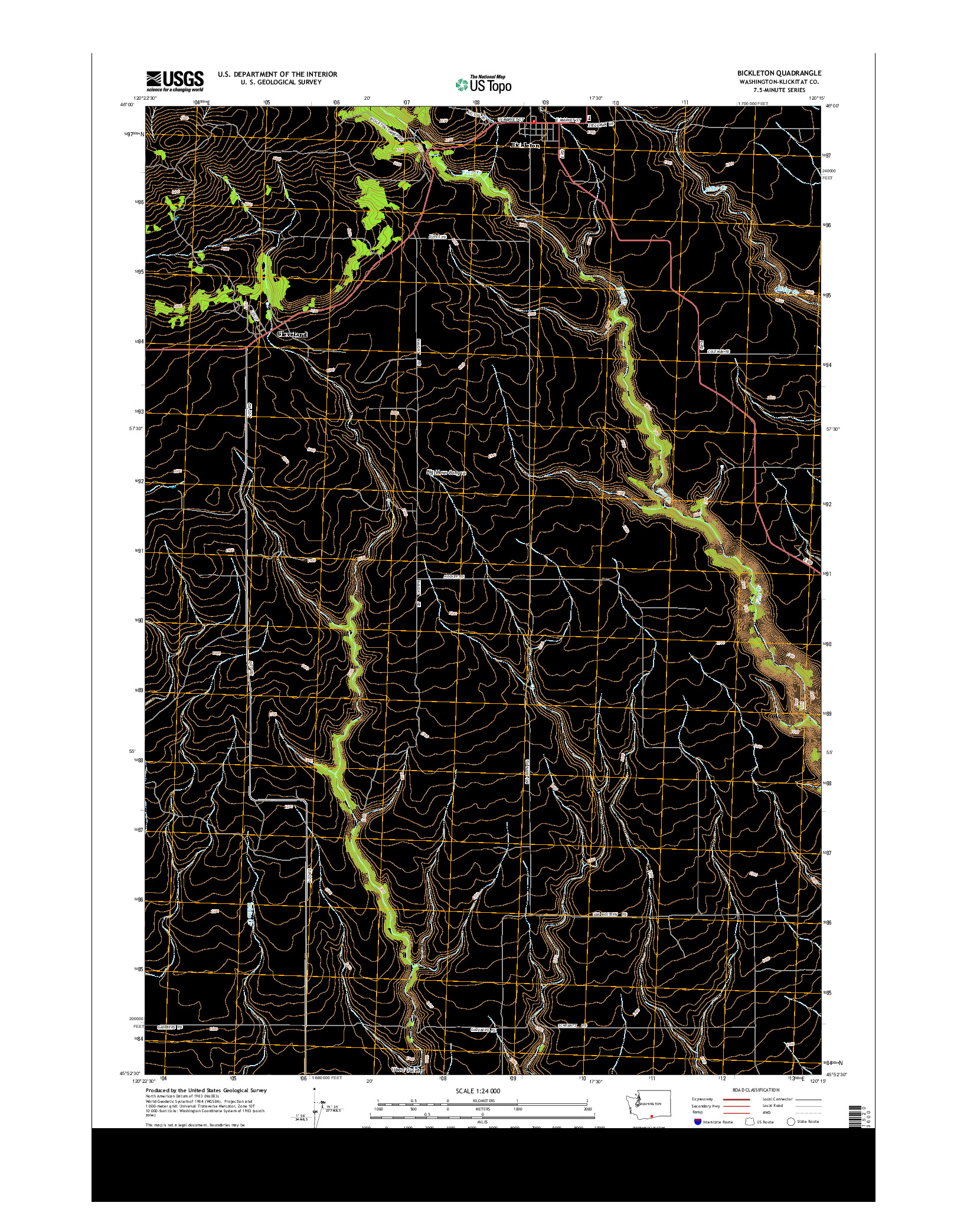 USGS US TOPO 7.5-MINUTE MAP FOR BICKLETON, WA 2013