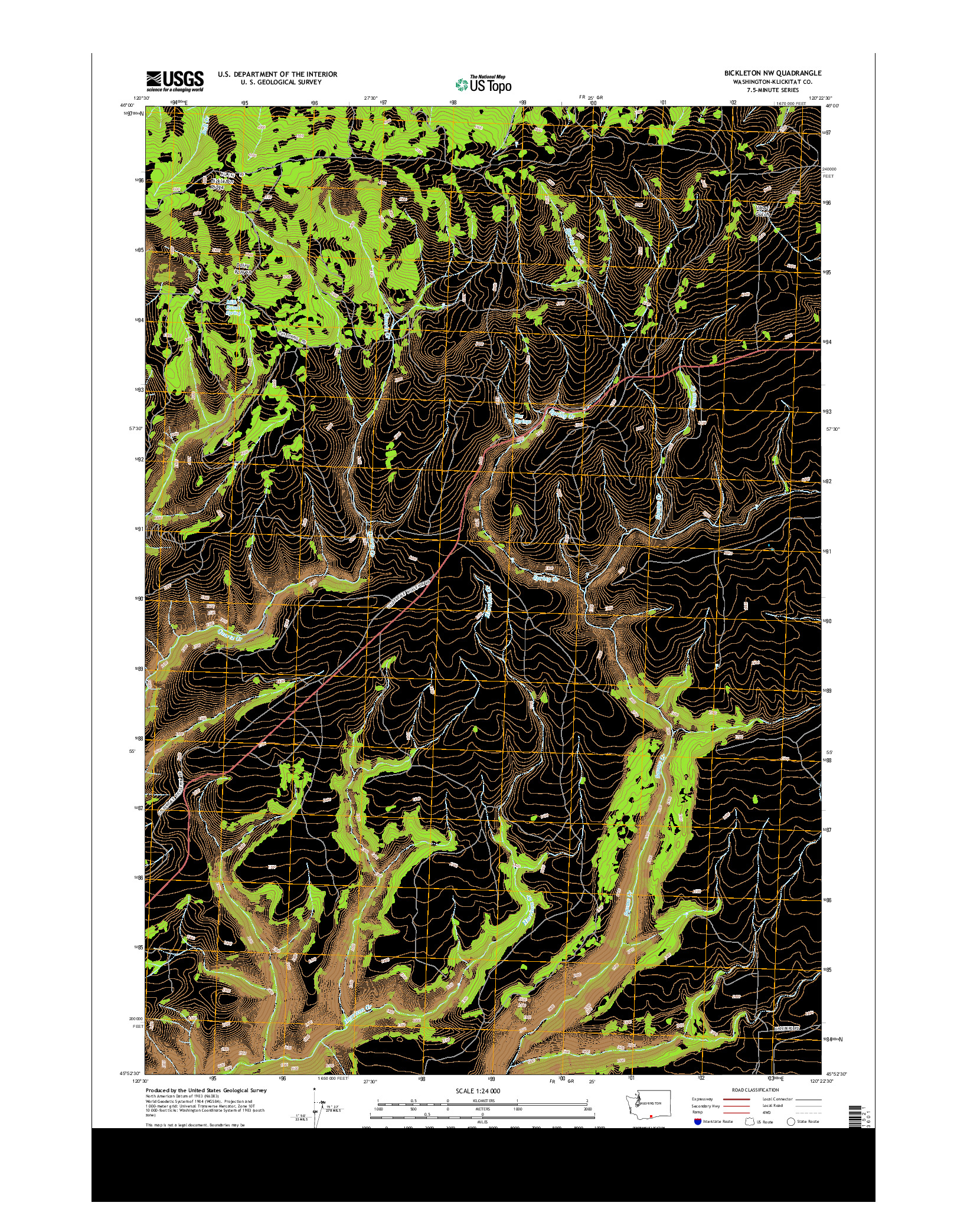 USGS US TOPO 7.5-MINUTE MAP FOR BICKLETON NW, WA 2013