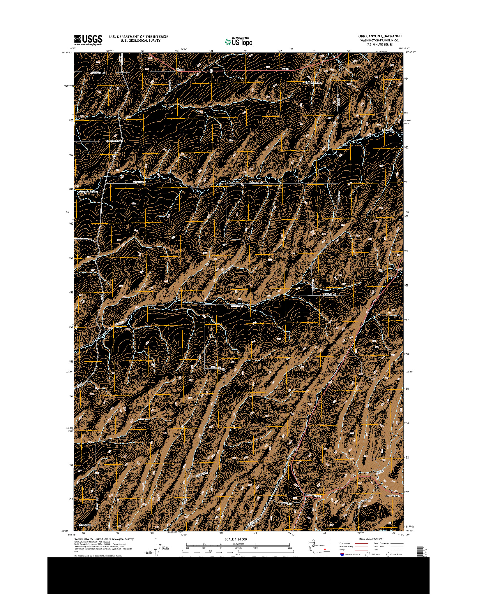 USGS US TOPO 7.5-MINUTE MAP FOR BURR CANYON, WA 2013