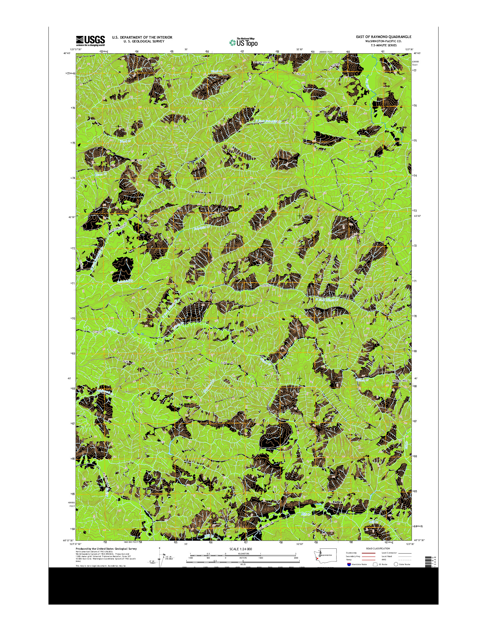 USGS US TOPO 7.5-MINUTE MAP FOR EAST OF RAYMOND, WA 2013