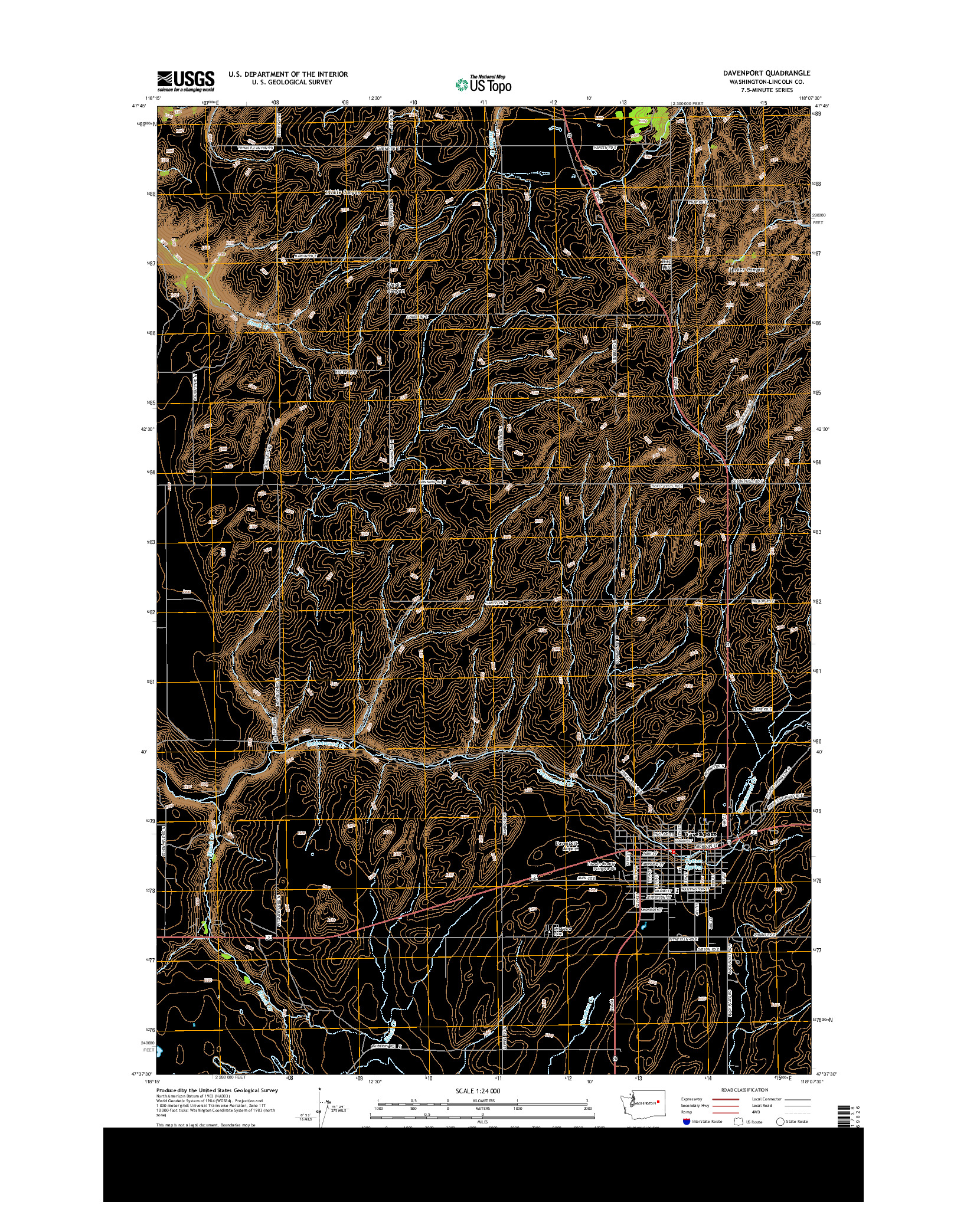 USGS US TOPO 7.5-MINUTE MAP FOR DAVENPORT, WA 2013