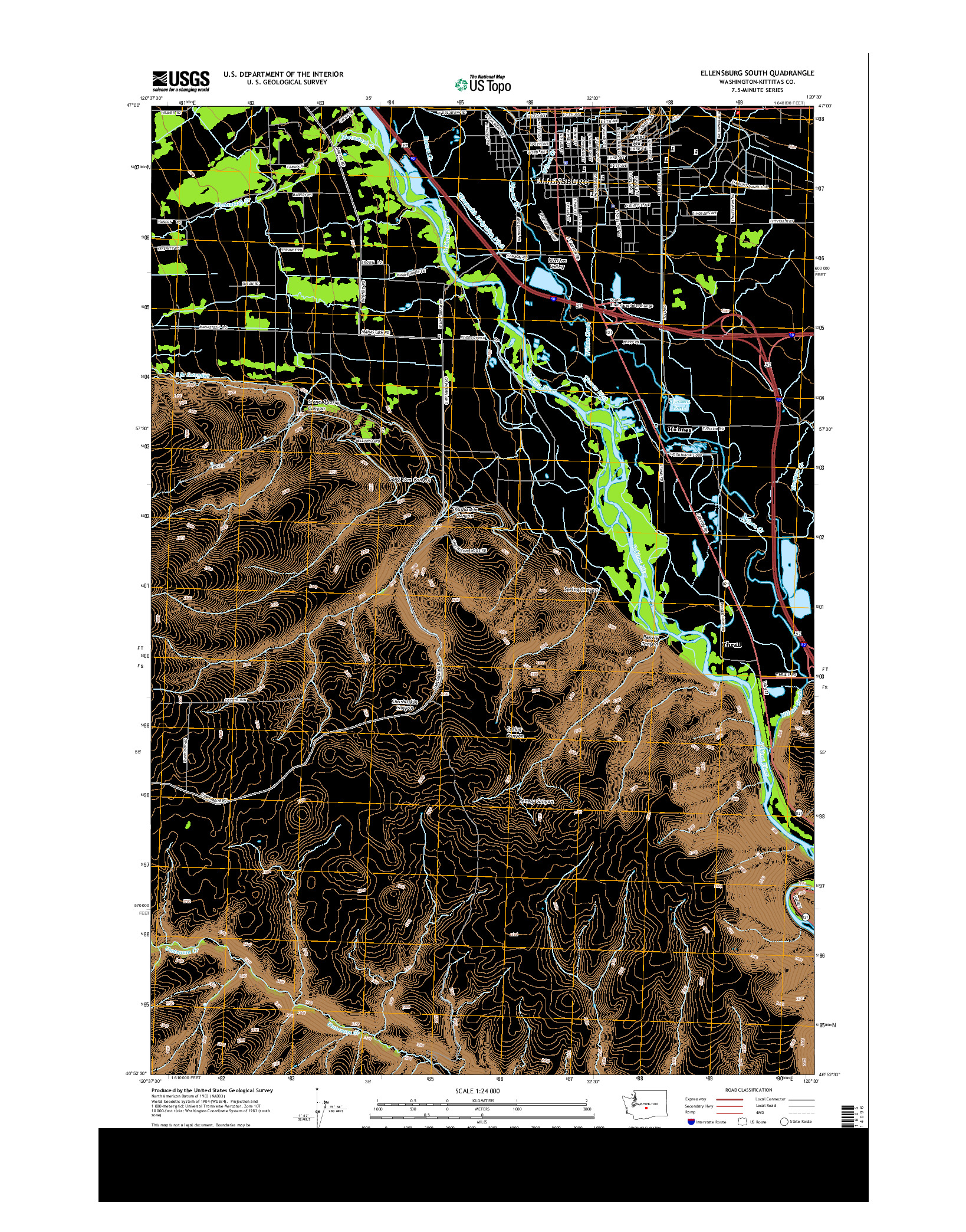 USGS US TOPO 7.5-MINUTE MAP FOR ELLENSBURG SOUTH, WA 2013