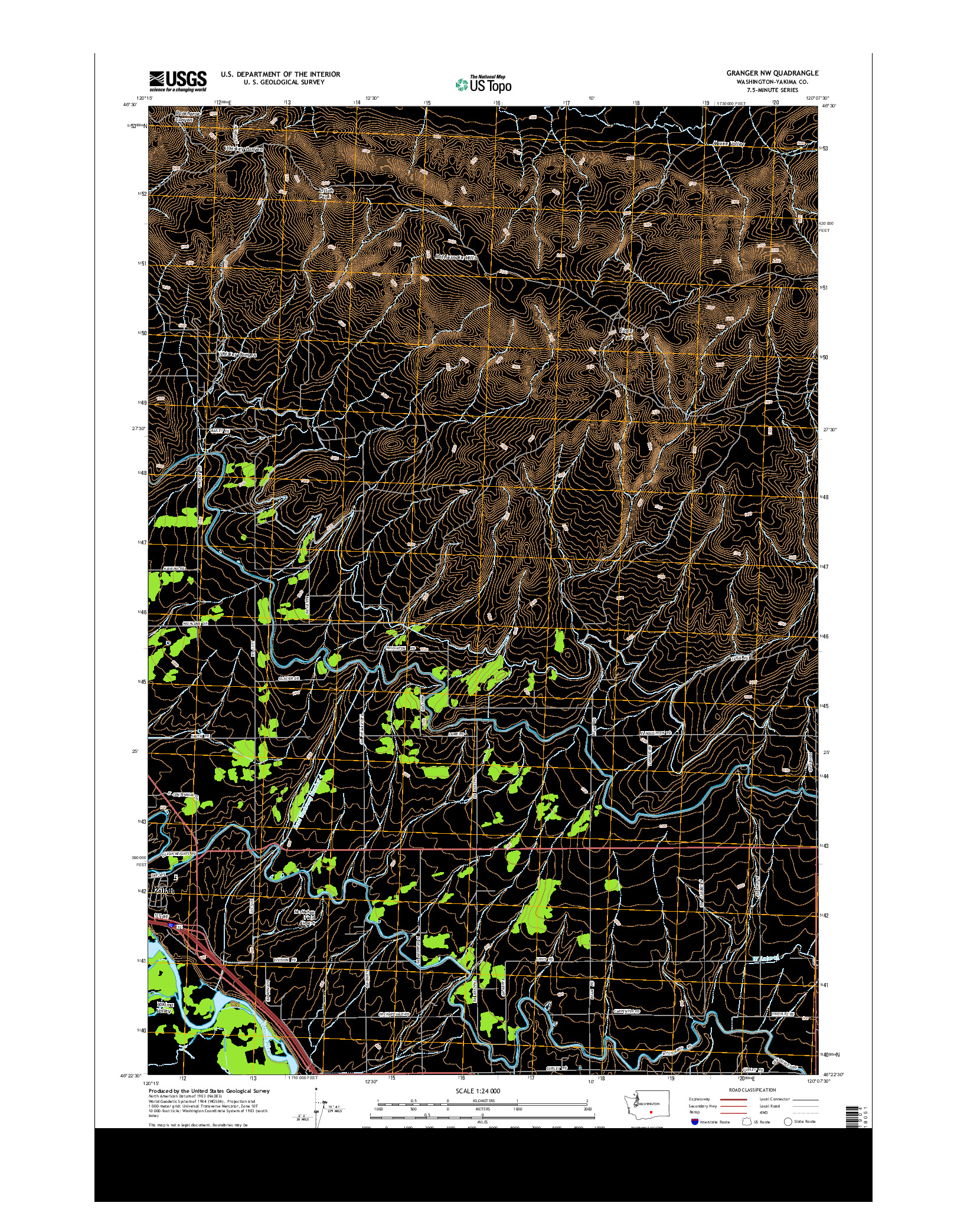 USGS US TOPO 7.5-MINUTE MAP FOR GRANGER NW, WA 2013
