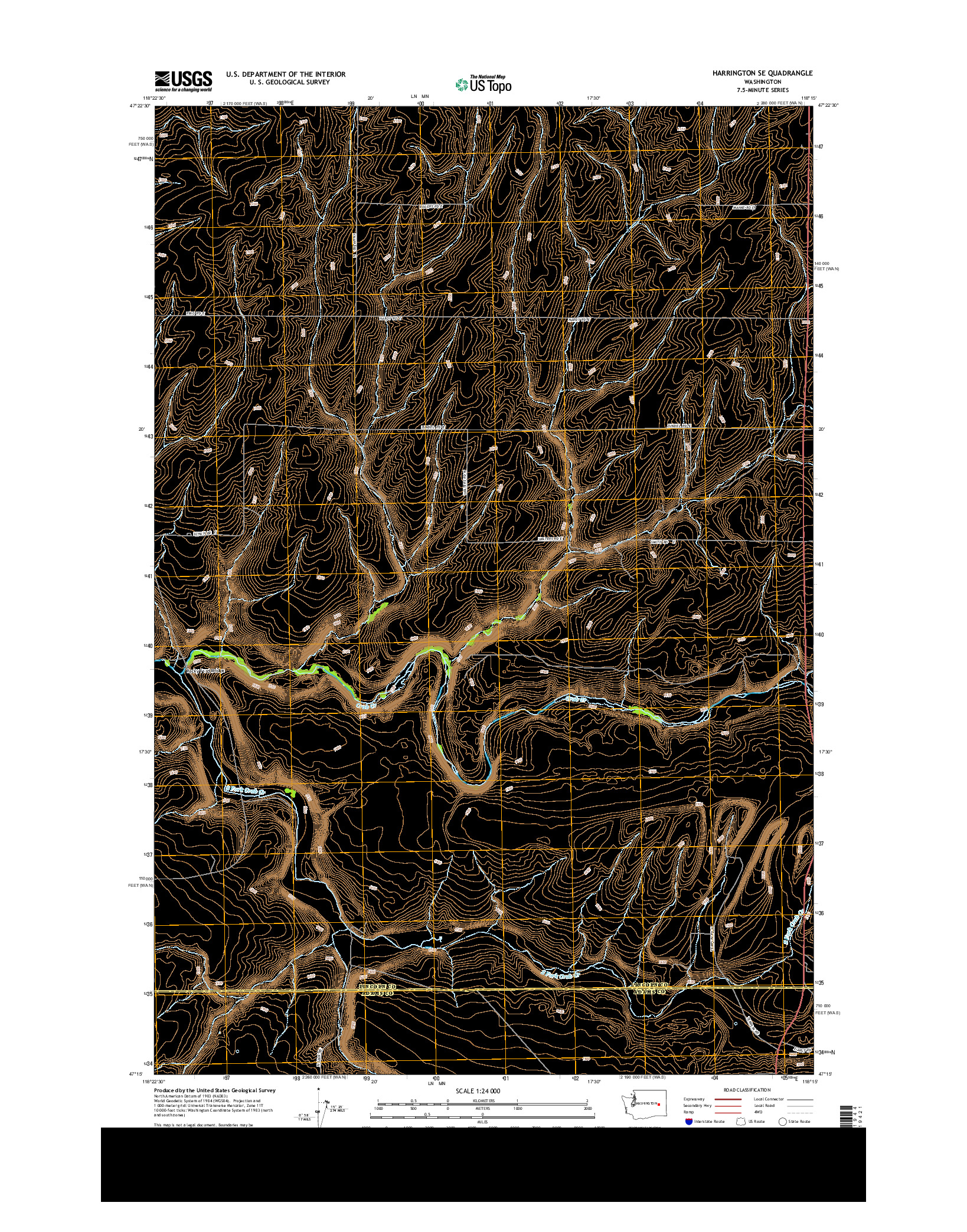 USGS US TOPO 7.5-MINUTE MAP FOR HARRINGTON SE, WA 2013