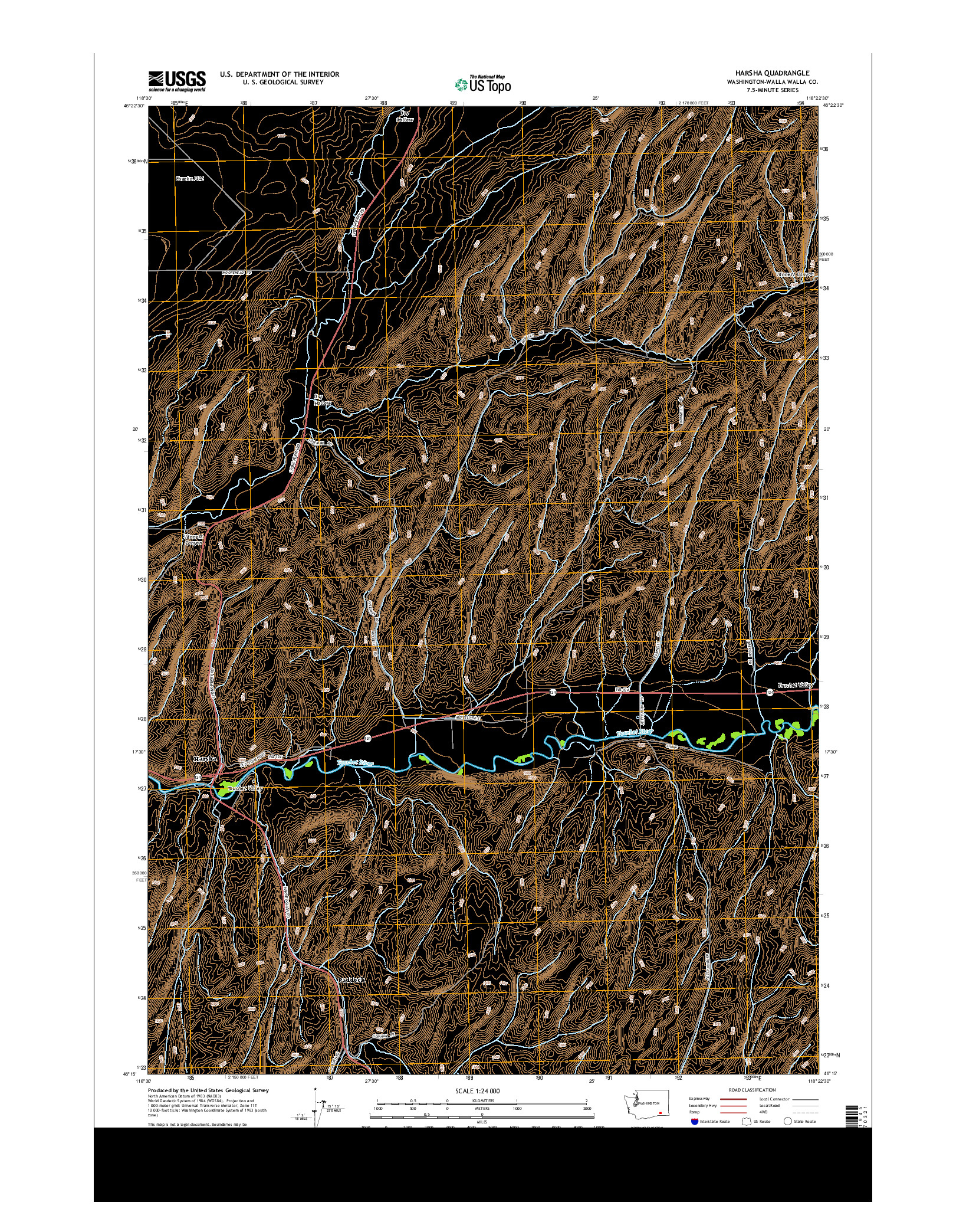 USGS US TOPO 7.5-MINUTE MAP FOR HARSHA, WA 2013