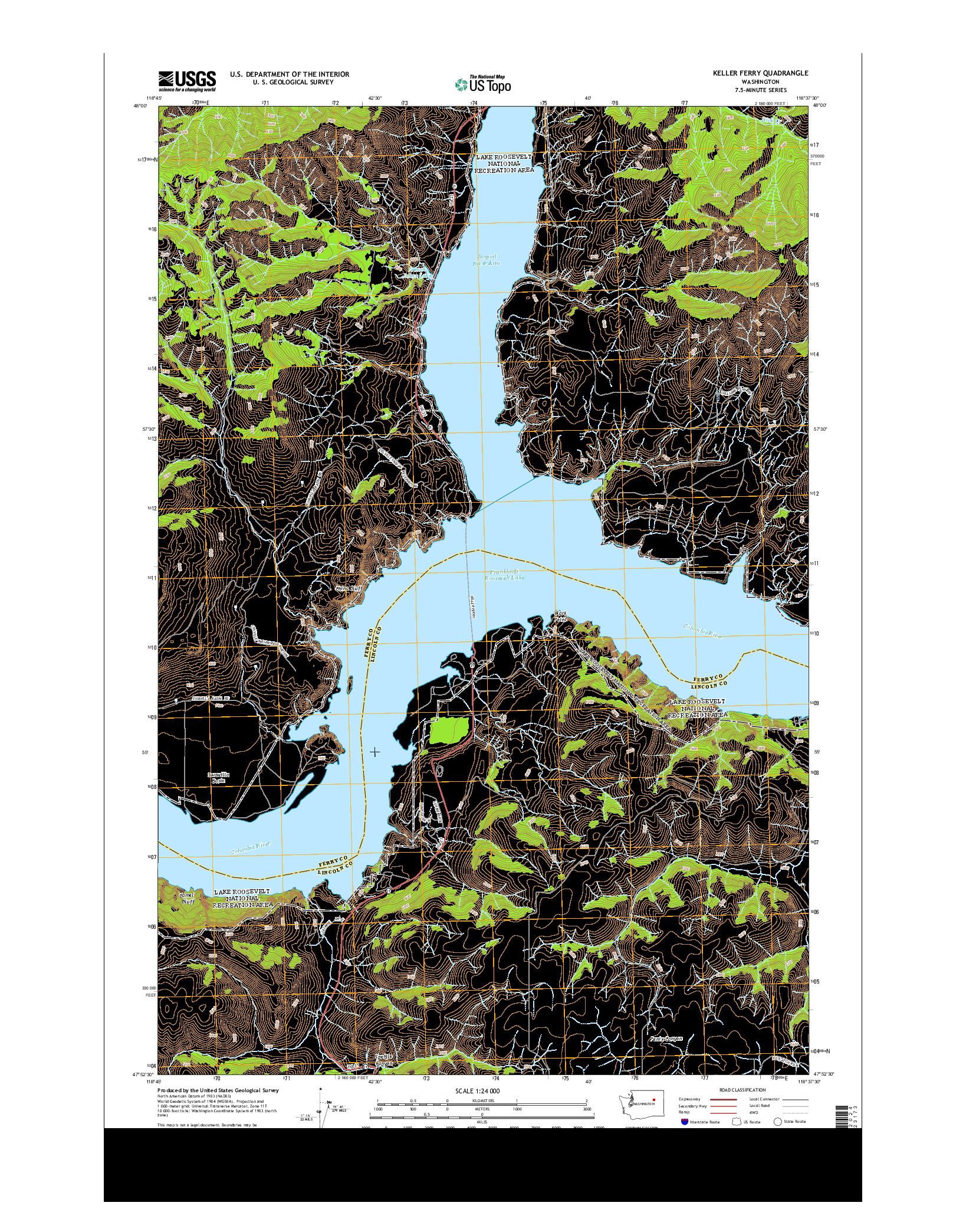 USGS US TOPO 7.5-MINUTE MAP FOR KELLER FERRY, WA 2013