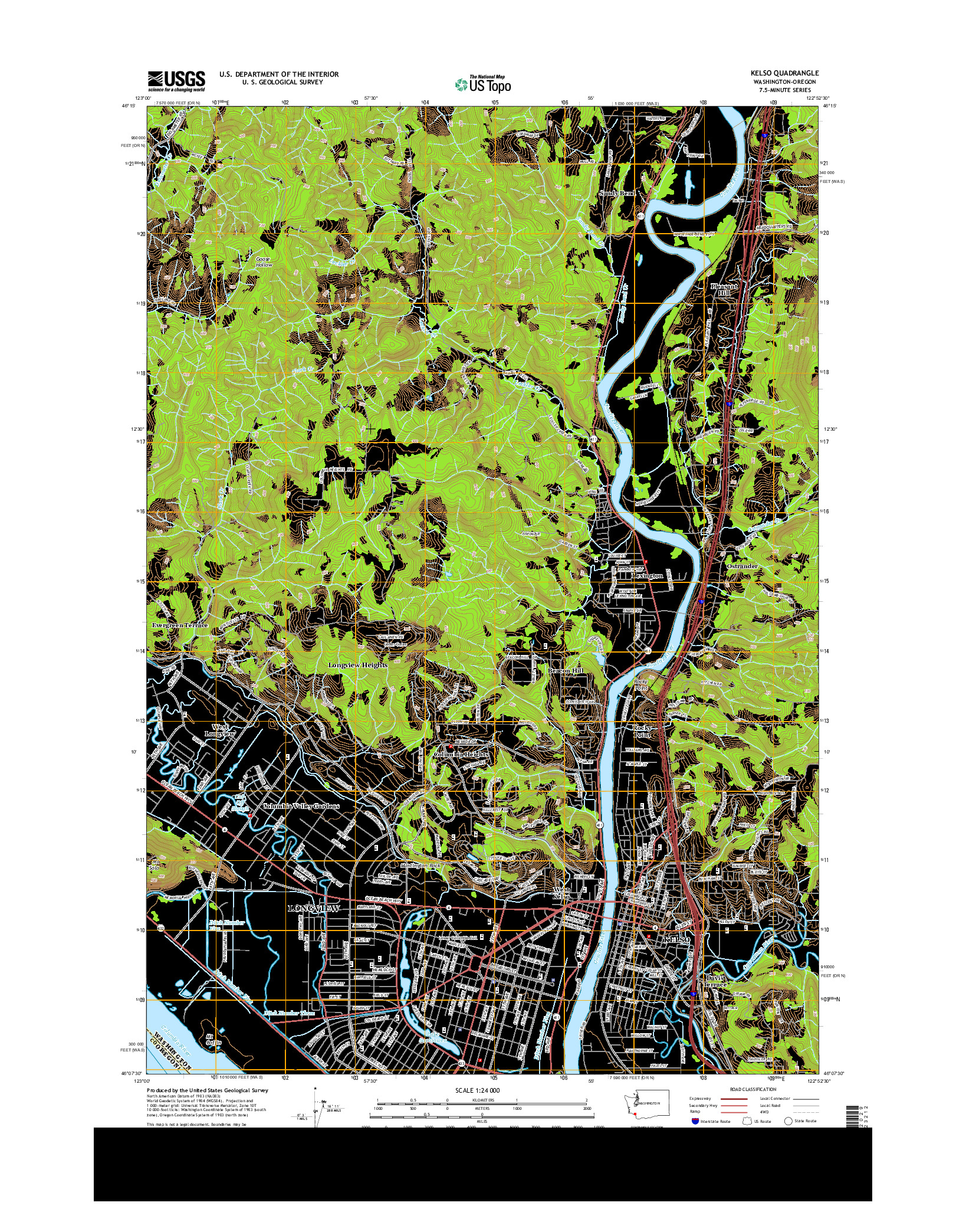 USGS US TOPO 7.5-MINUTE MAP FOR KELSO, WA-OR 2013