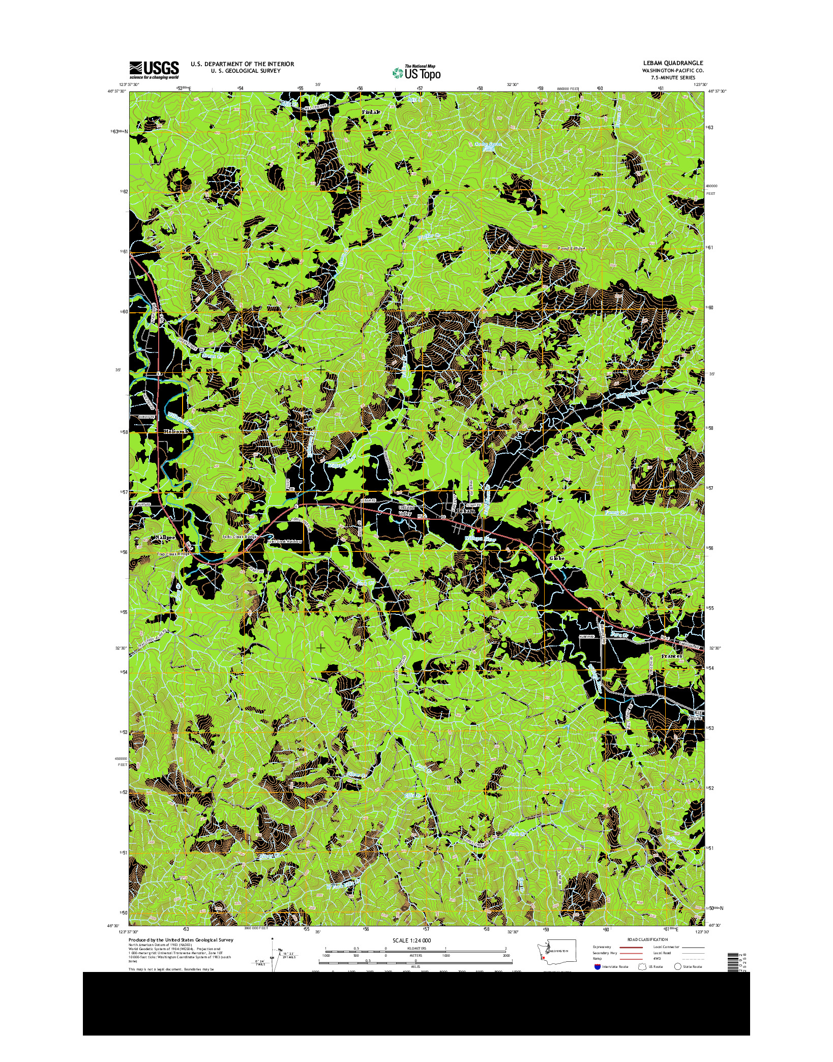 USGS US TOPO 7.5-MINUTE MAP FOR LEBAM, WA 2013