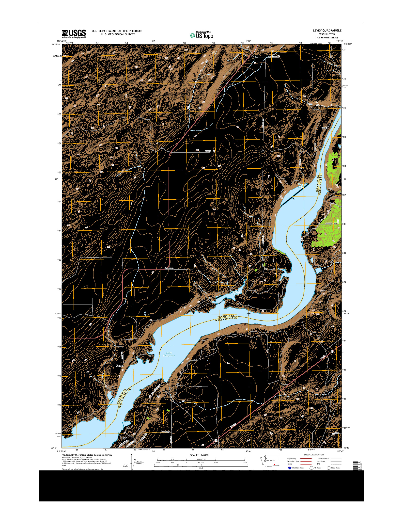 USGS US TOPO 7.5-MINUTE MAP FOR LEVEY, WA 2013