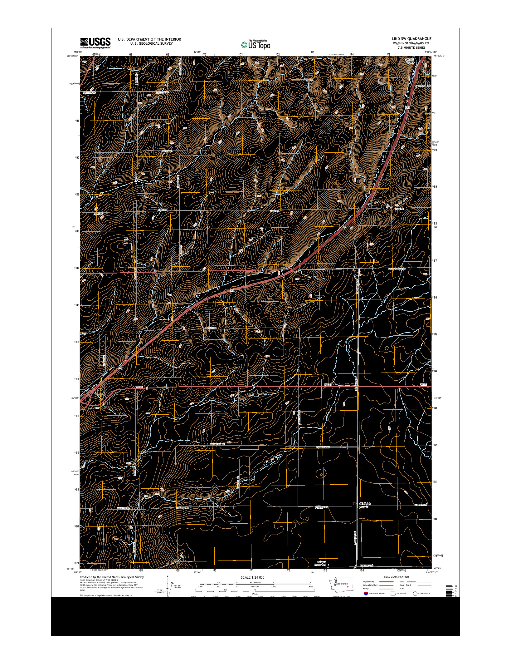 USGS US TOPO 7.5-MINUTE MAP FOR LIND SW, WA 2013