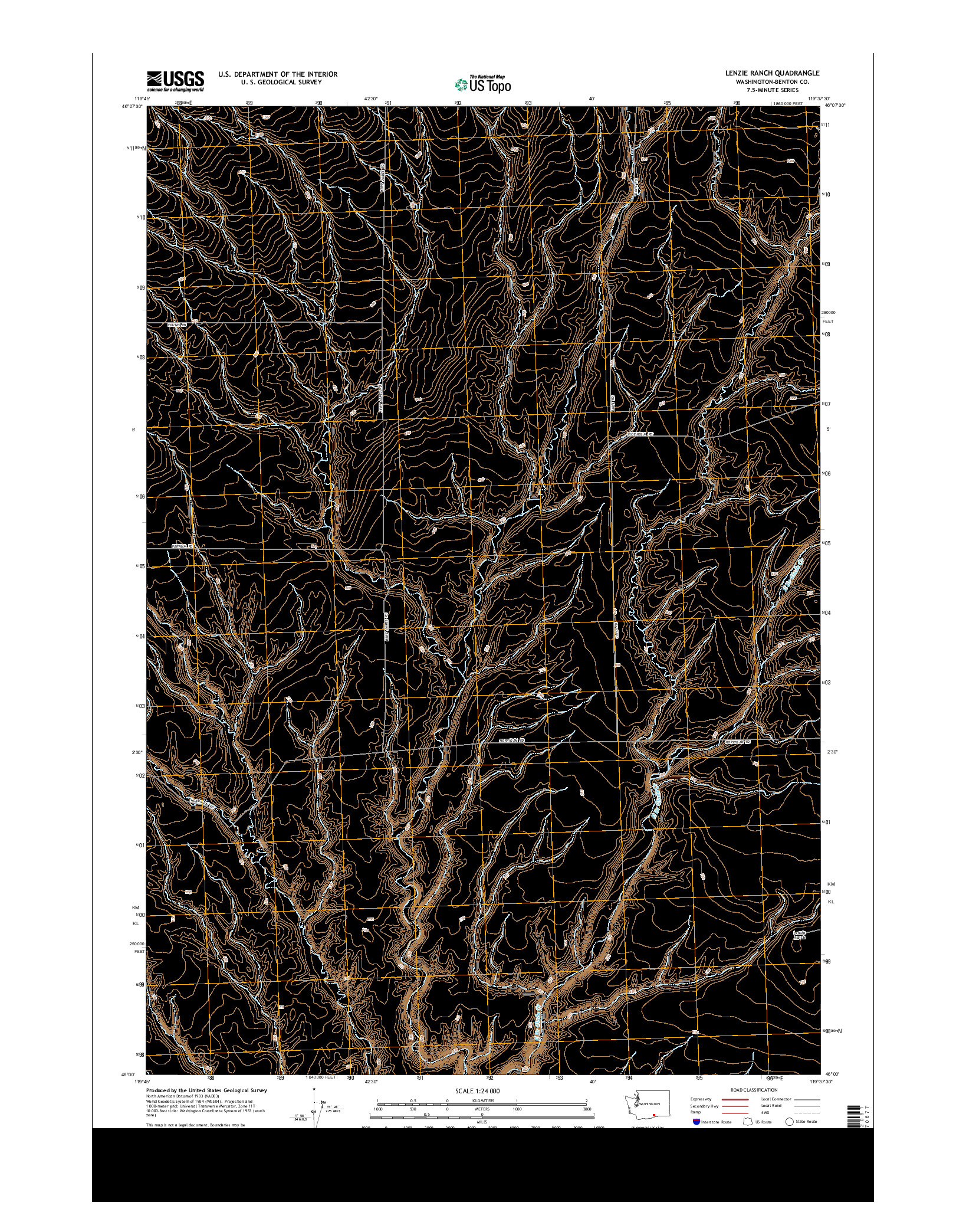 USGS US TOPO 7.5-MINUTE MAP FOR LENZIE RANCH, WA 2013