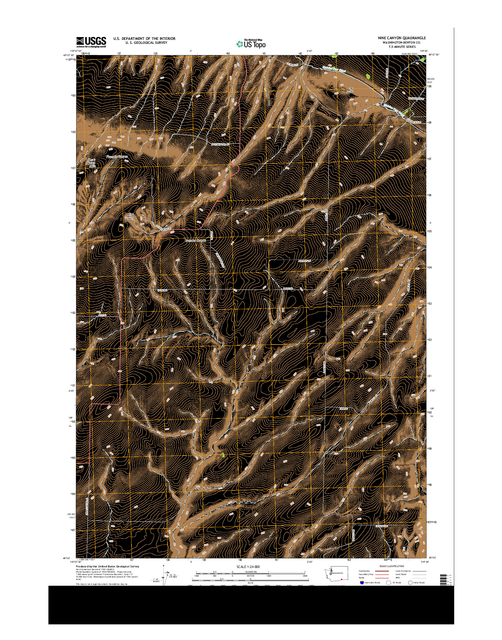 USGS US TOPO 7.5-MINUTE MAP FOR NINE CANYON, WA 2013