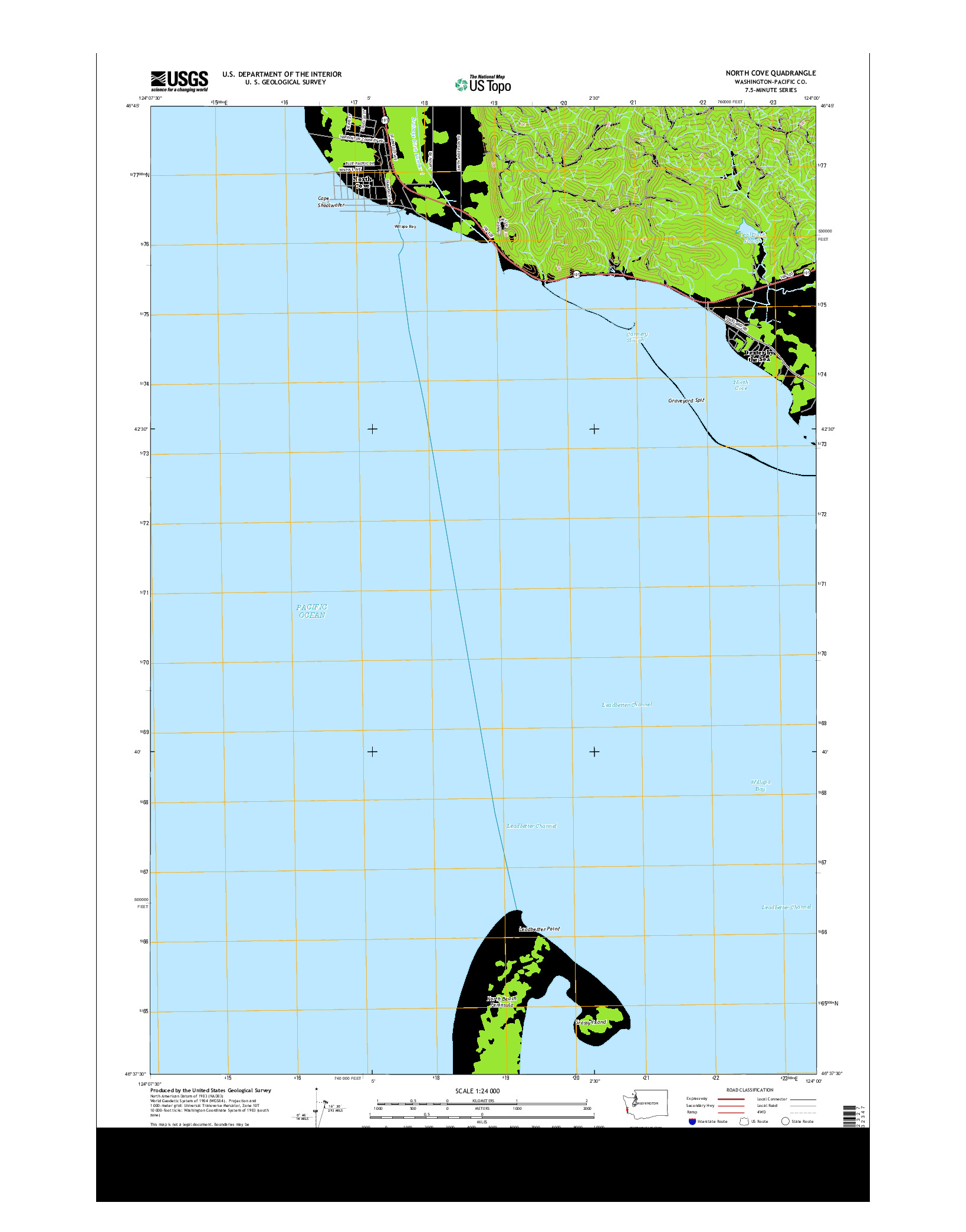 USGS US TOPO 7.5-MINUTE MAP FOR NORTH COVE, WA 2013