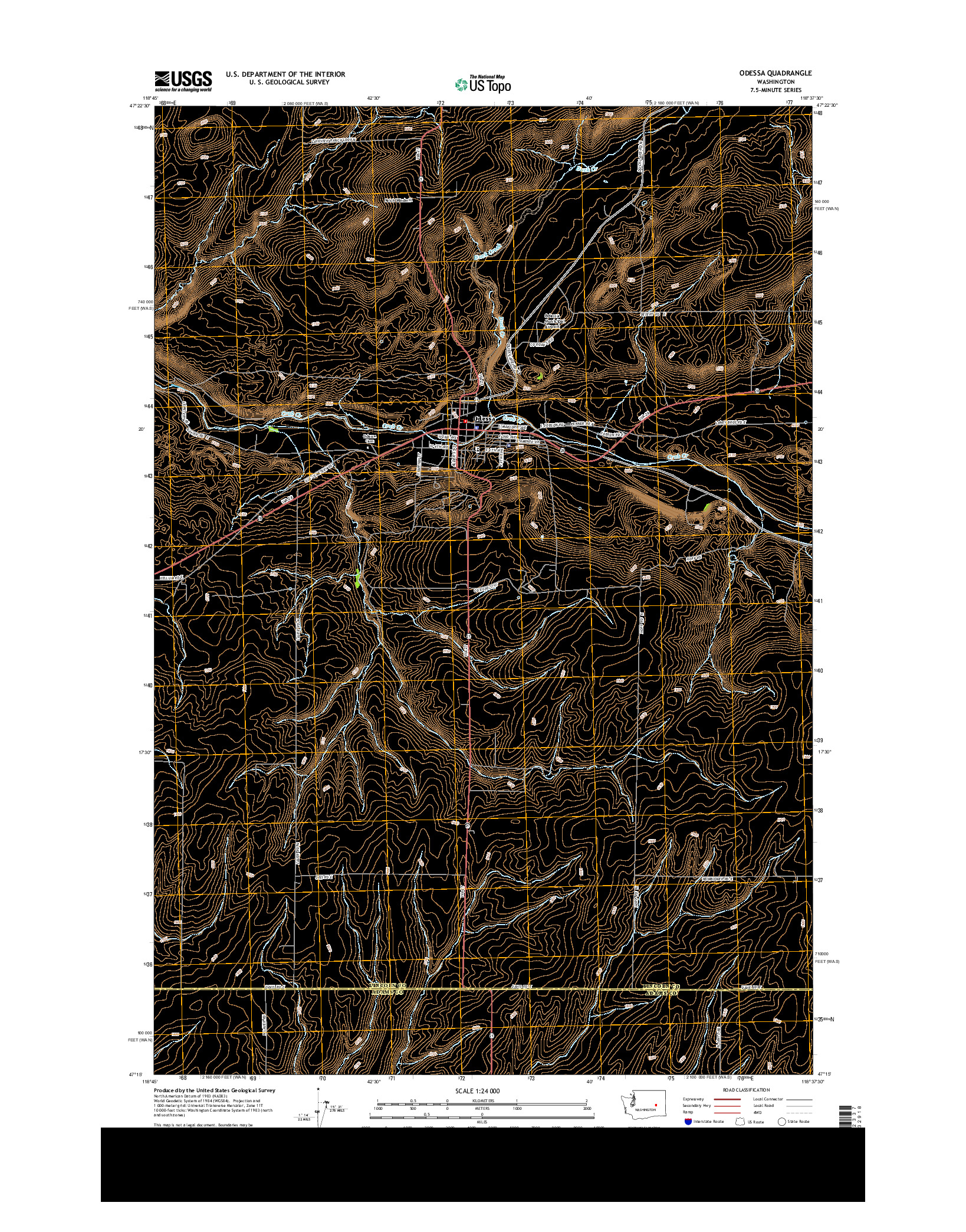 USGS US TOPO 7.5-MINUTE MAP FOR ODESSA, WA 2013