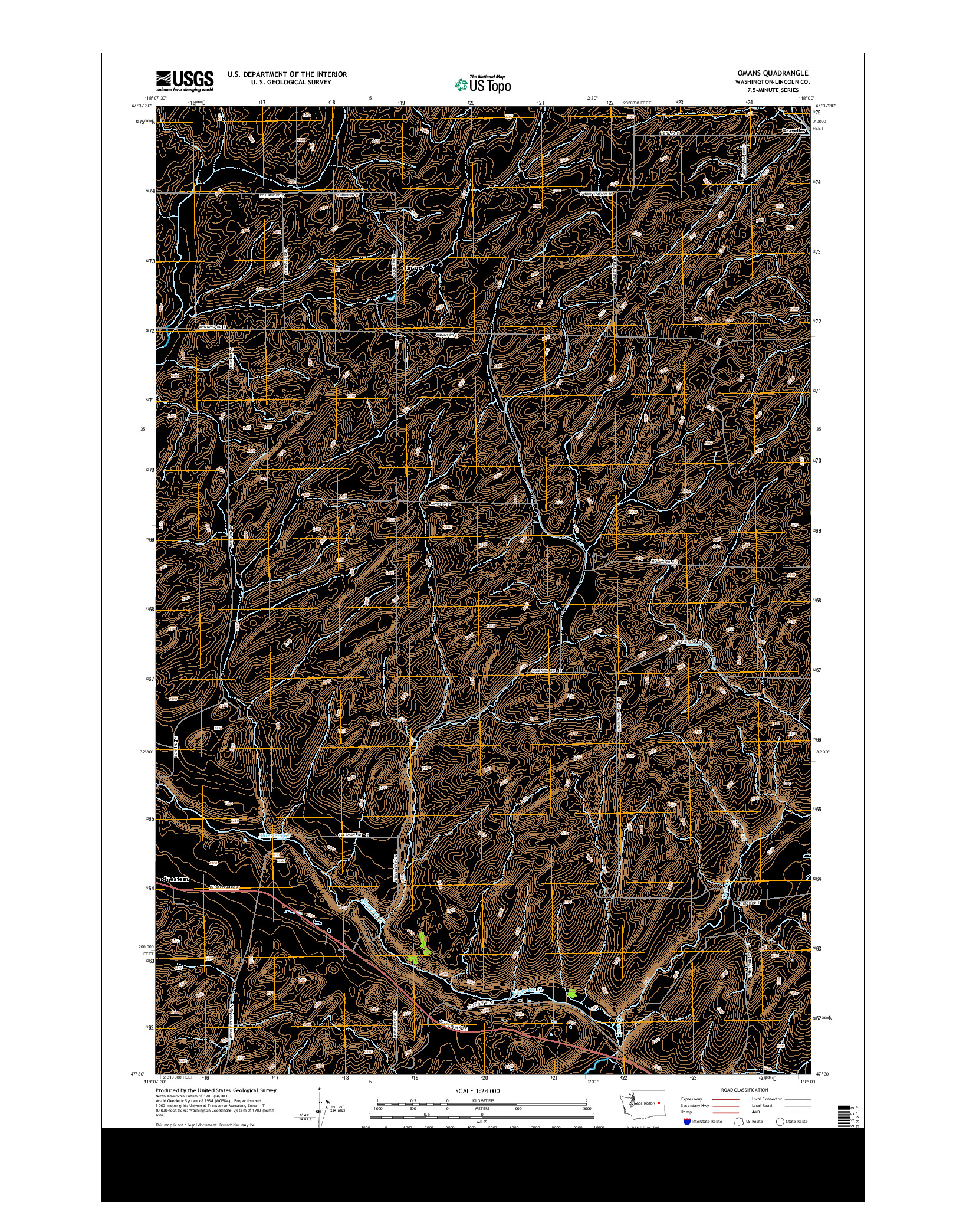 USGS US TOPO 7.5-MINUTE MAP FOR OMANS, WA 2013