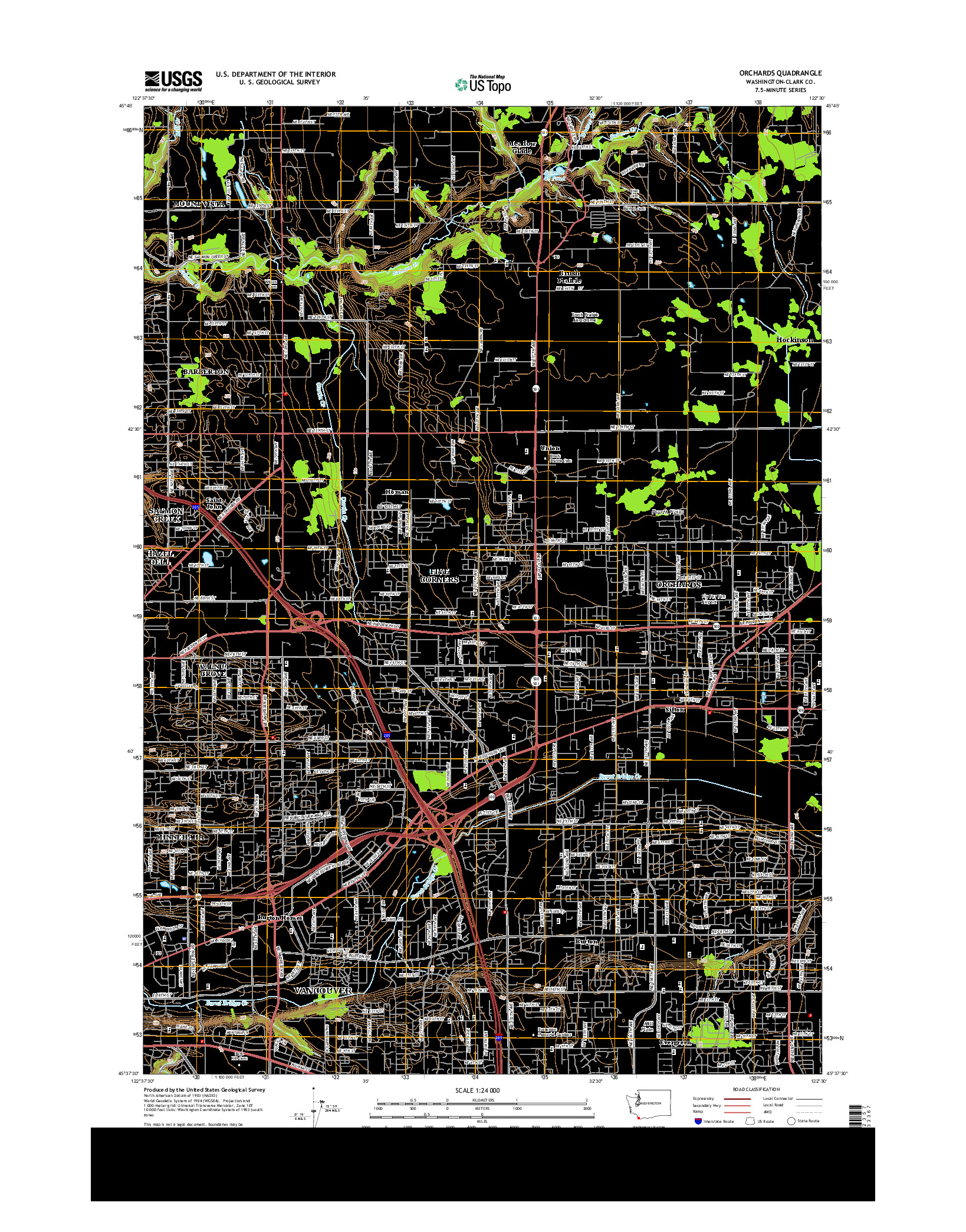 USGS US TOPO 7.5-MINUTE MAP FOR ORCHARDS, WA 2013