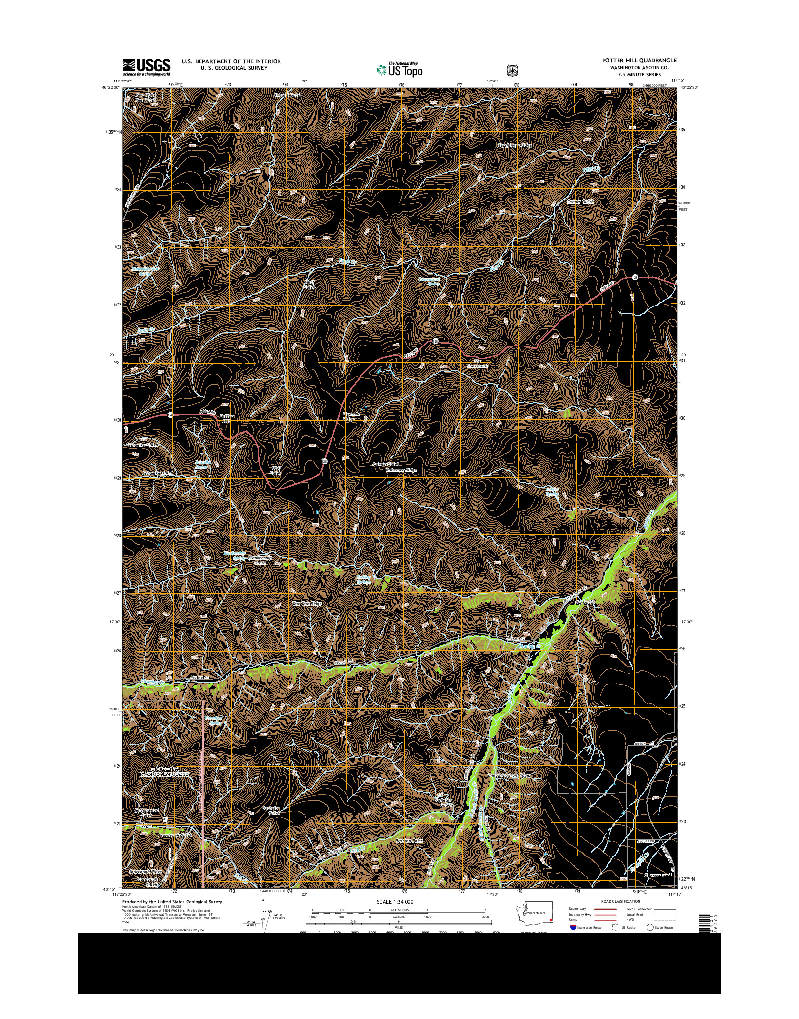 USGS US TOPO 7.5-MINUTE MAP FOR POTTER HILL, WA 2013