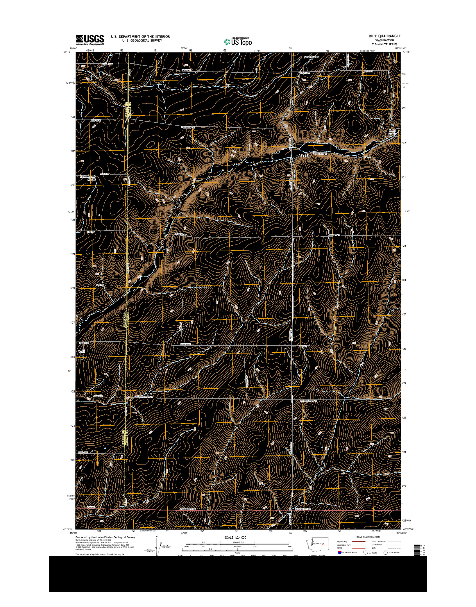 USGS US TOPO 7.5-MINUTE MAP FOR RUFF, WA 2013