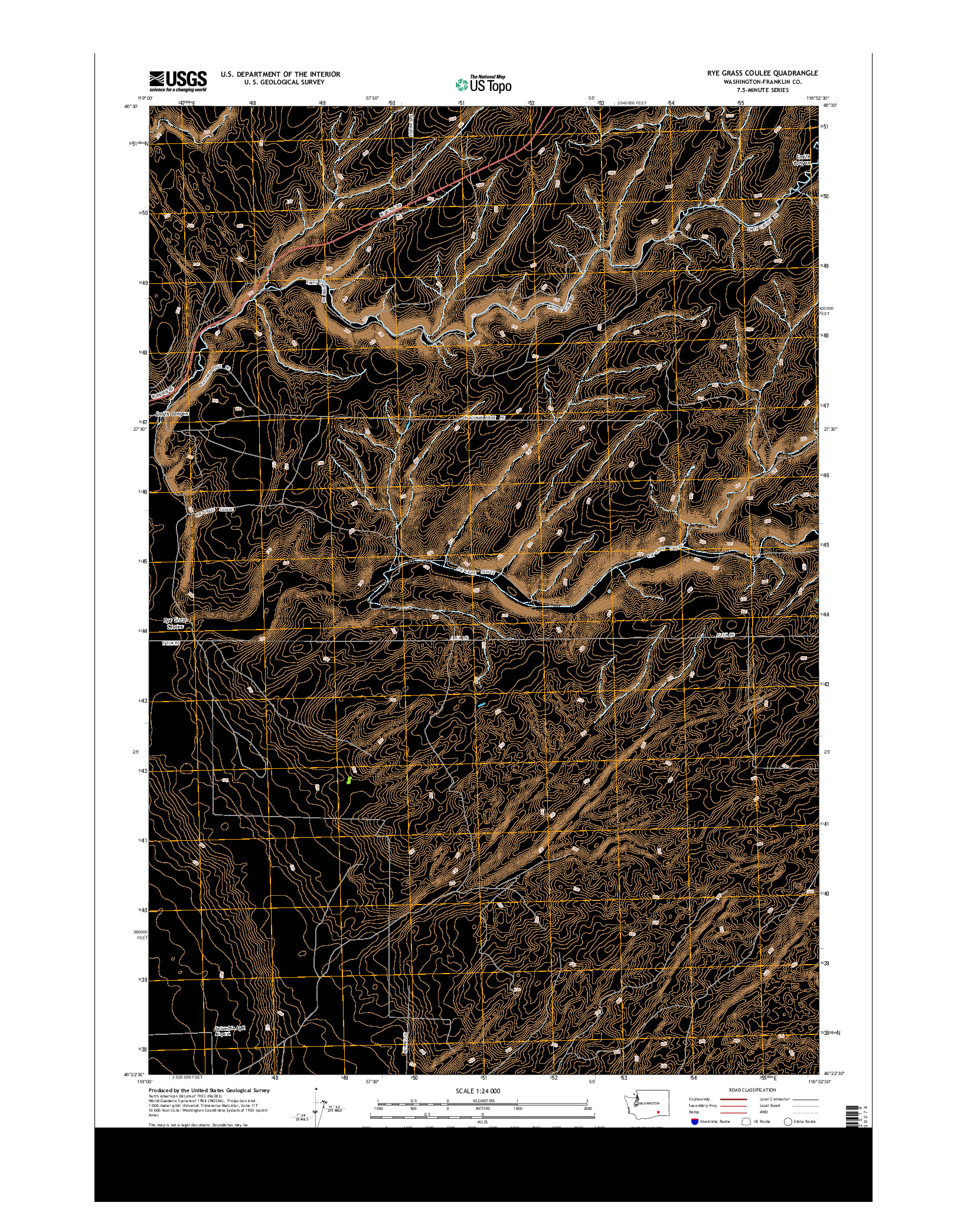 USGS US TOPO 7.5-MINUTE MAP FOR RYE GRASS COULEE, WA 2013