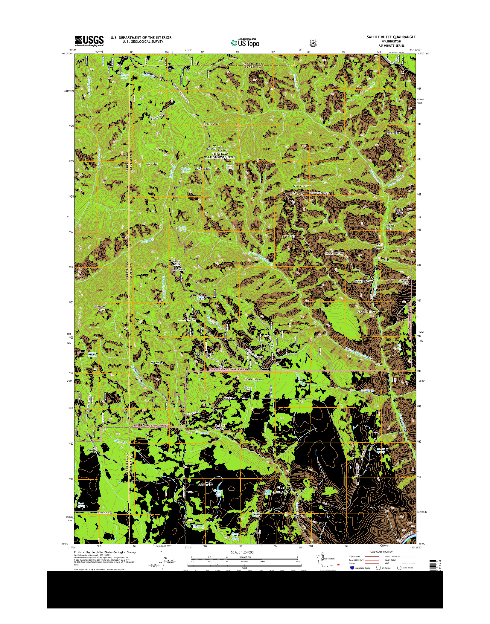 USGS US TOPO 7.5-MINUTE MAP FOR SADDLE BUTTE, WA 2013