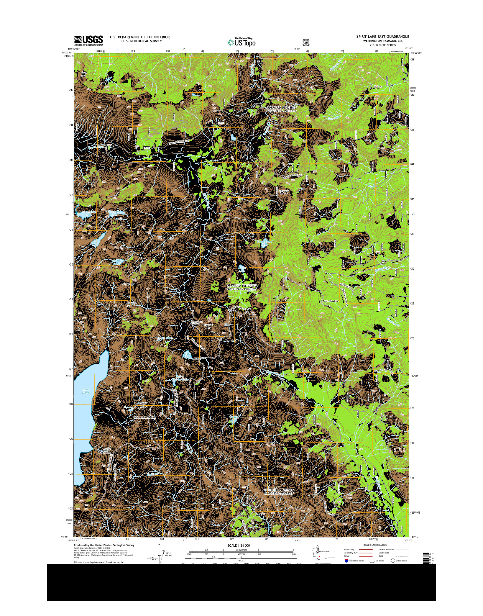 USGS US TOPO 7.5-MINUTE MAP FOR SPIRIT LAKE EAST, WA 2013