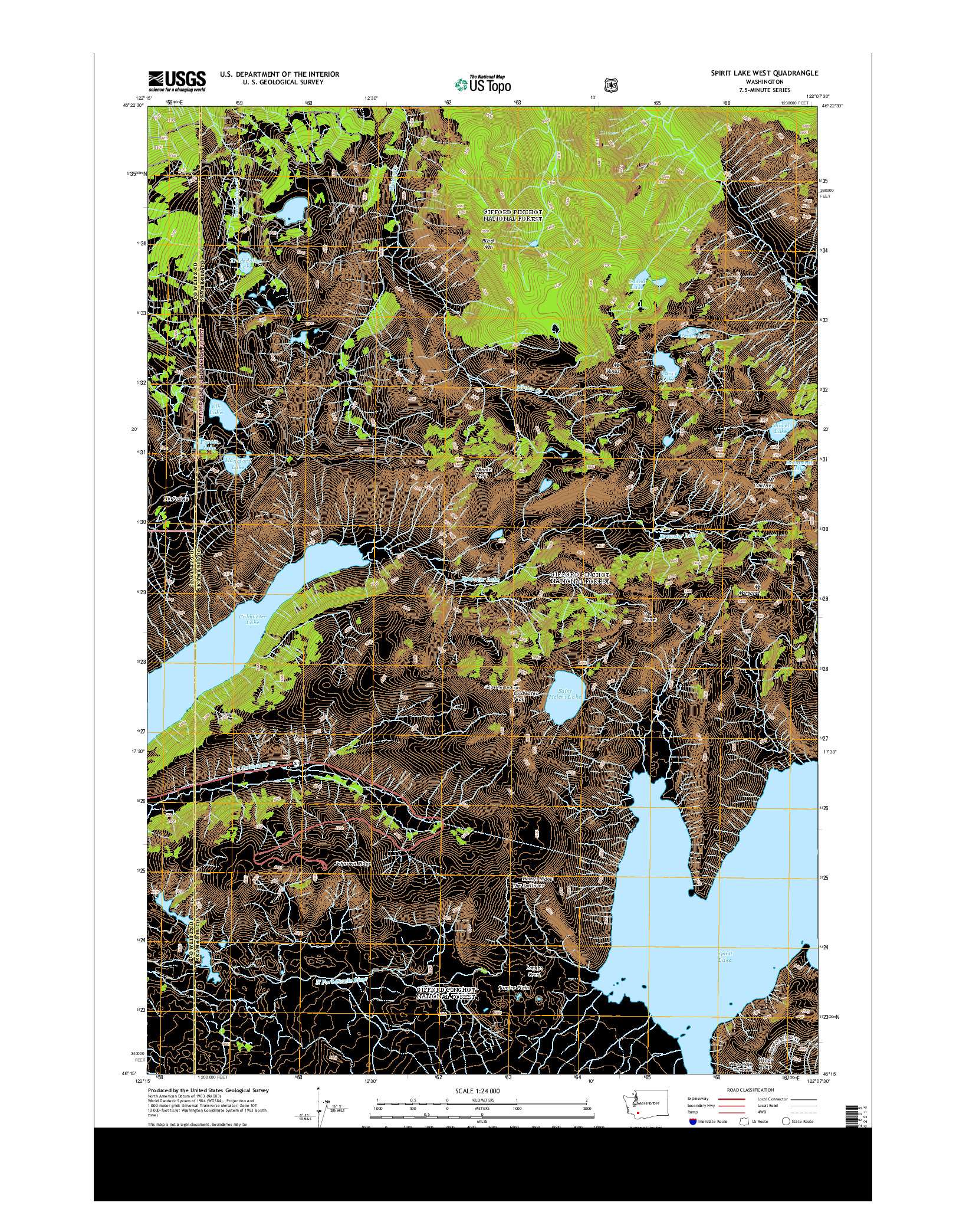 USGS US TOPO 7.5-MINUTE MAP FOR SPIRIT LAKE WEST, WA 2013